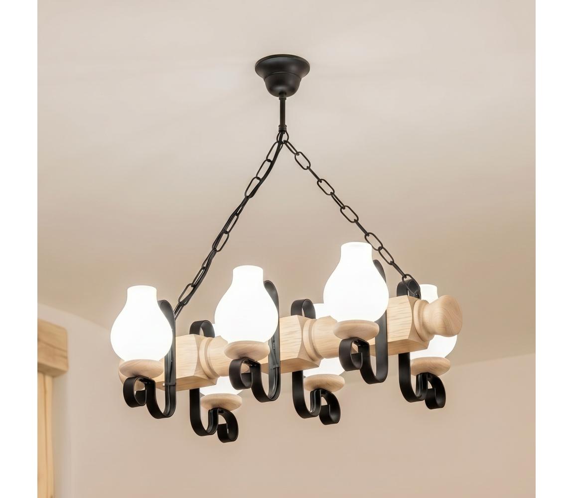Brilagi - Lustr na řetězu RUSTIC 6xE14/40W/230V dub EX-01099