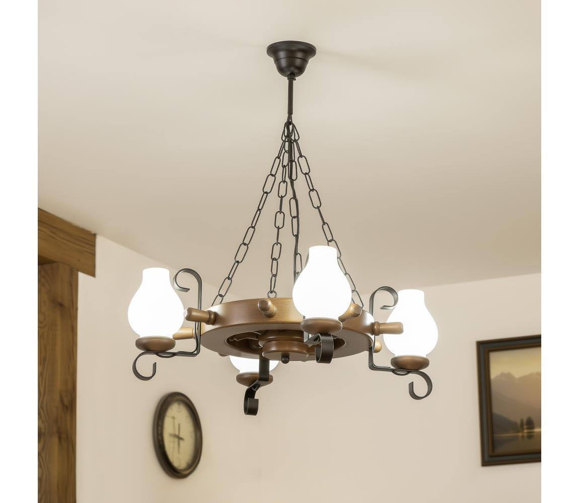 Brilagi - Lustr na řetězu TIMONA 4xE14/40W/230V pr. 50 cm buk/ořech EX-01003