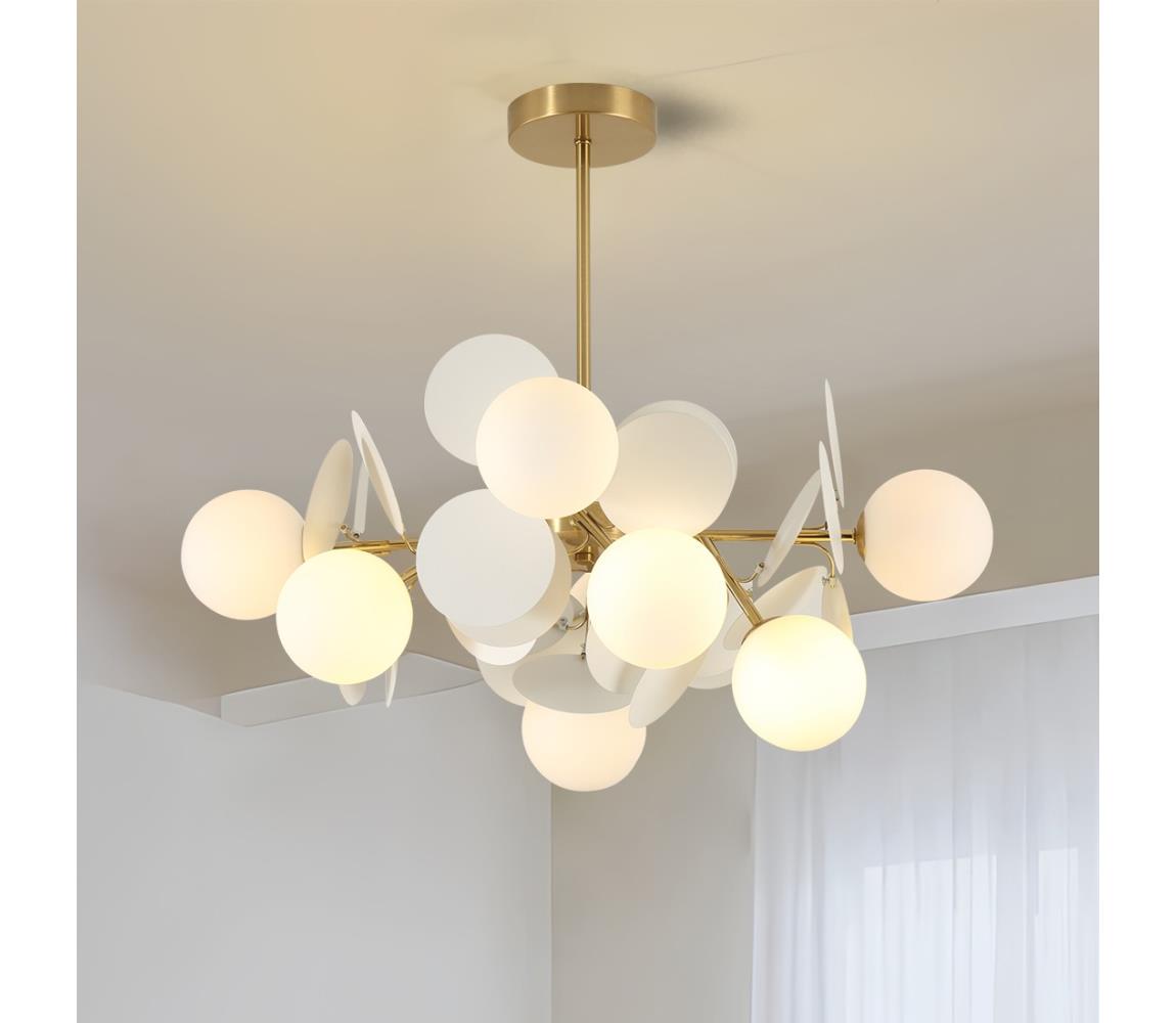 Brilagi - Lustr na tyči BALMO 8xG9/9W/230V pr. 60 cm zlatá/bílá BRI459