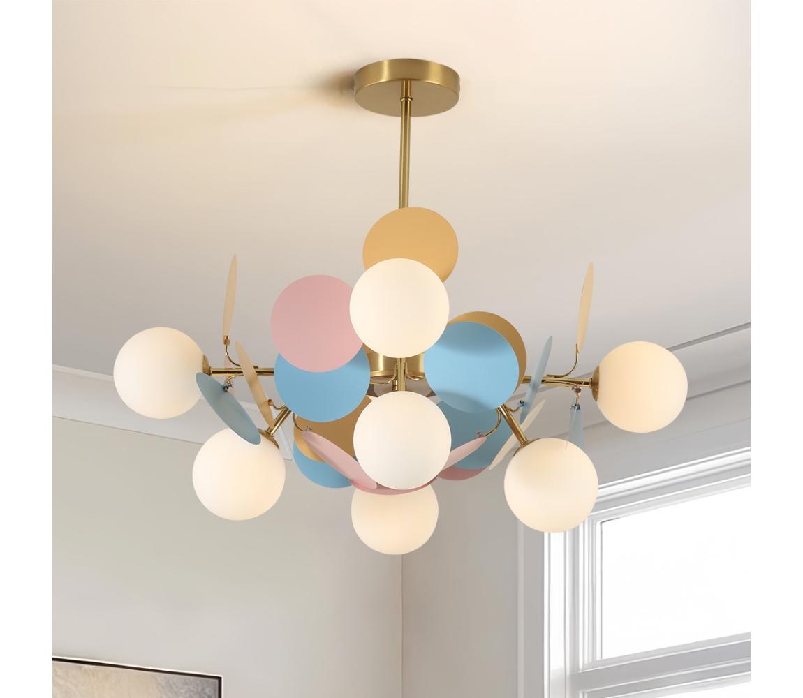 Brilagi - Lustr na tyči BALMO 8xG9/9W/230V pr. 60 cm zlatá/modrá/růžová BRI458