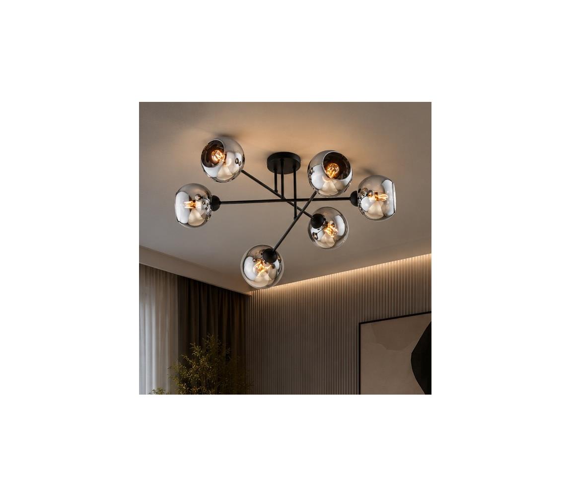 Brilagi - Přisazený lustr DIOR 6xE27/60W/230V černá/kouřová šedá 59-017B