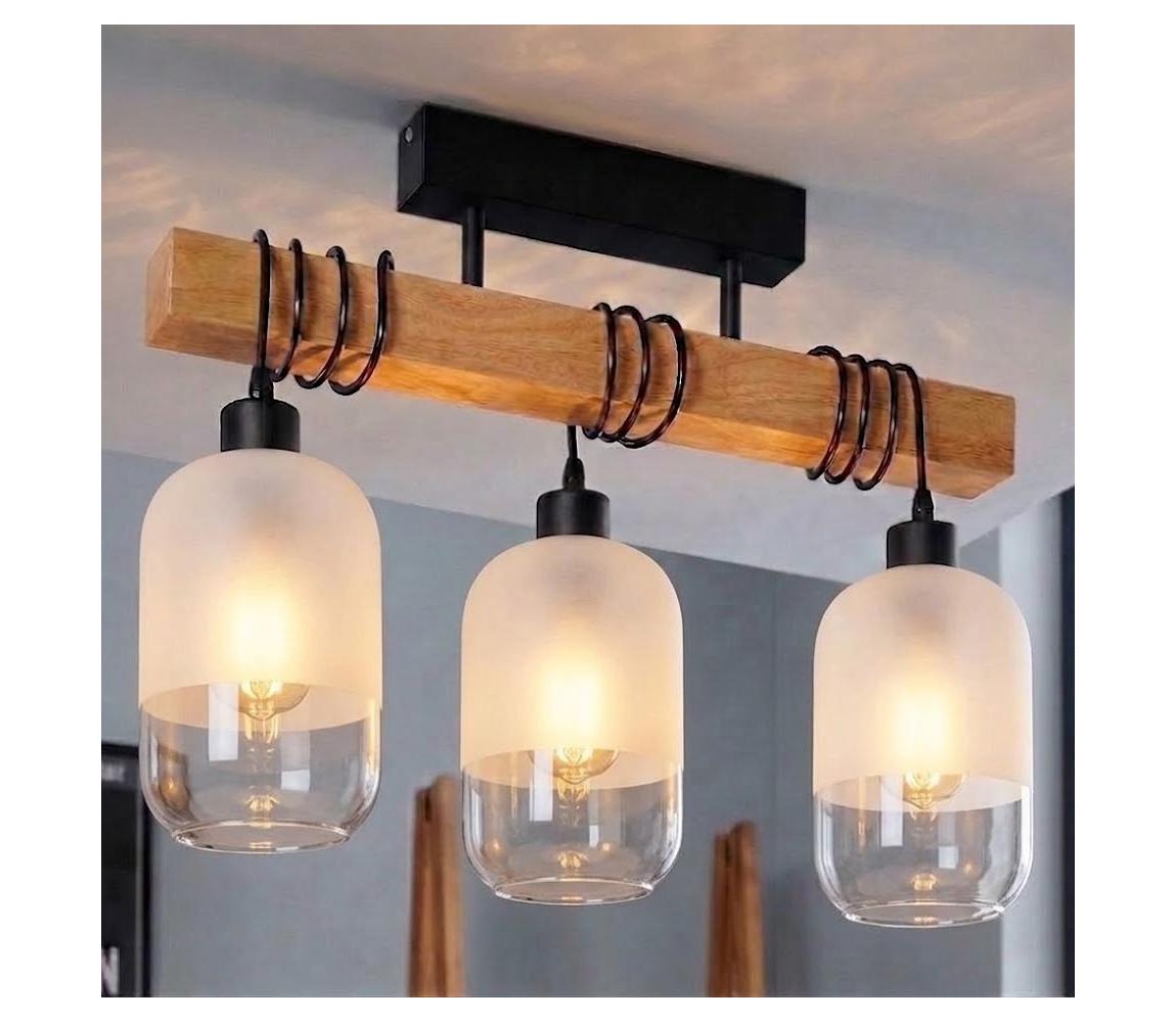 BRILAGI - Přisazený lustr WOOD GLASS 3xE27/60W/230V borovice/černá/bílá EG780168+3xNSTK7777