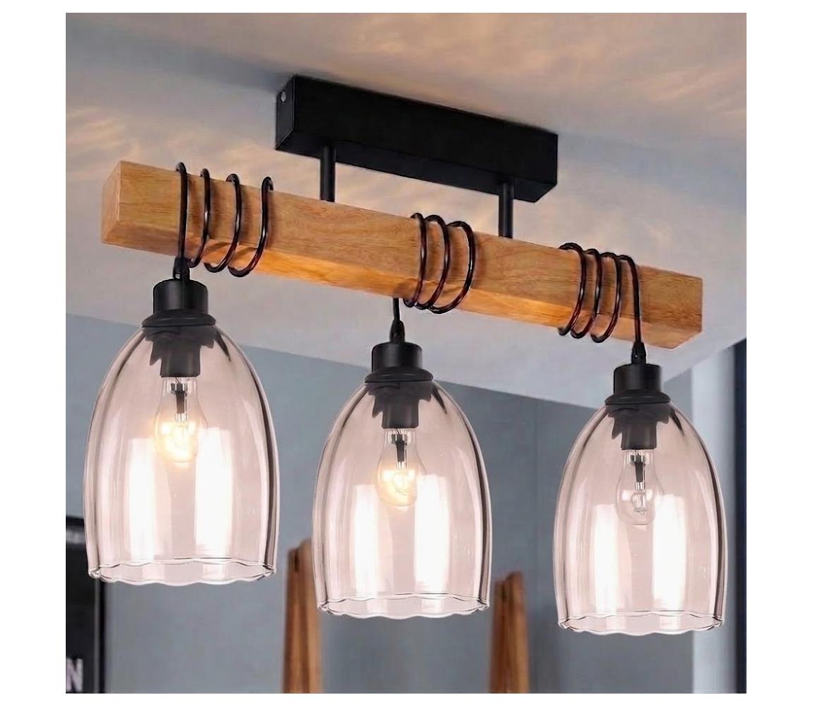 BRILAGI - Přisazený lustr WOOD GLASS 3xE27/60W/230V borovice/černá/kouř béžová EG780168+3xNSTK7393