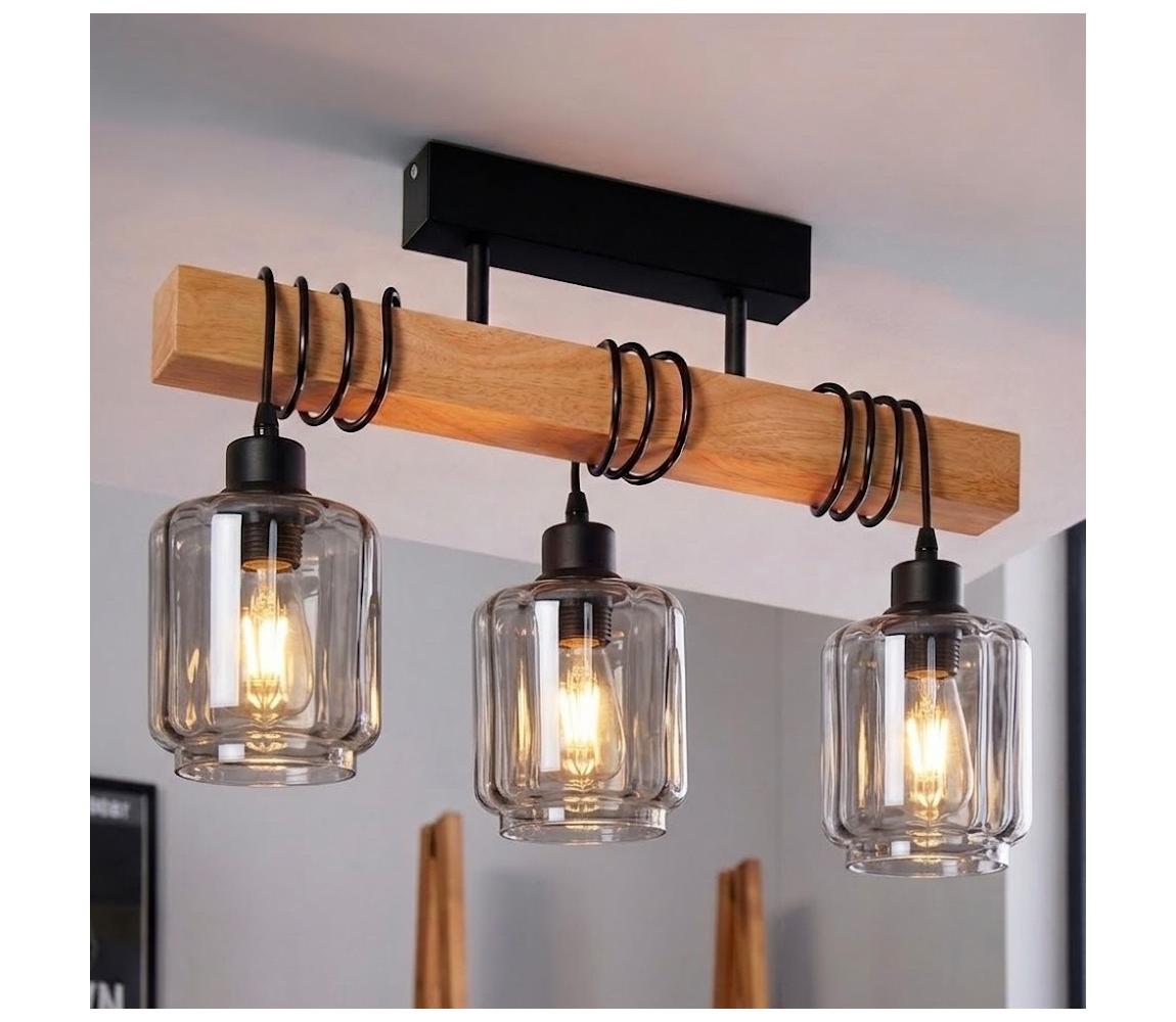 BRILAGI - Přisazený lustr WOOD GLASS 3xE27/60W/230V borovice/černá/kouř béžová EG780168+3xNSTK7399