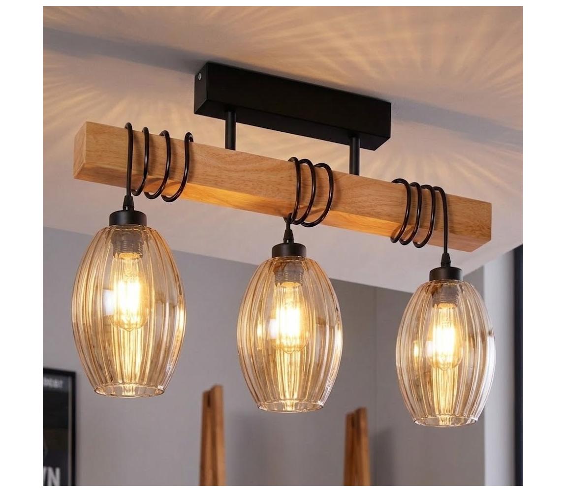 BRILAGI - Přisazený lustr WOOD GLASS 3xE27/60W/230V borovice/černá/kouř béžová EG780168+3xNSTK7499