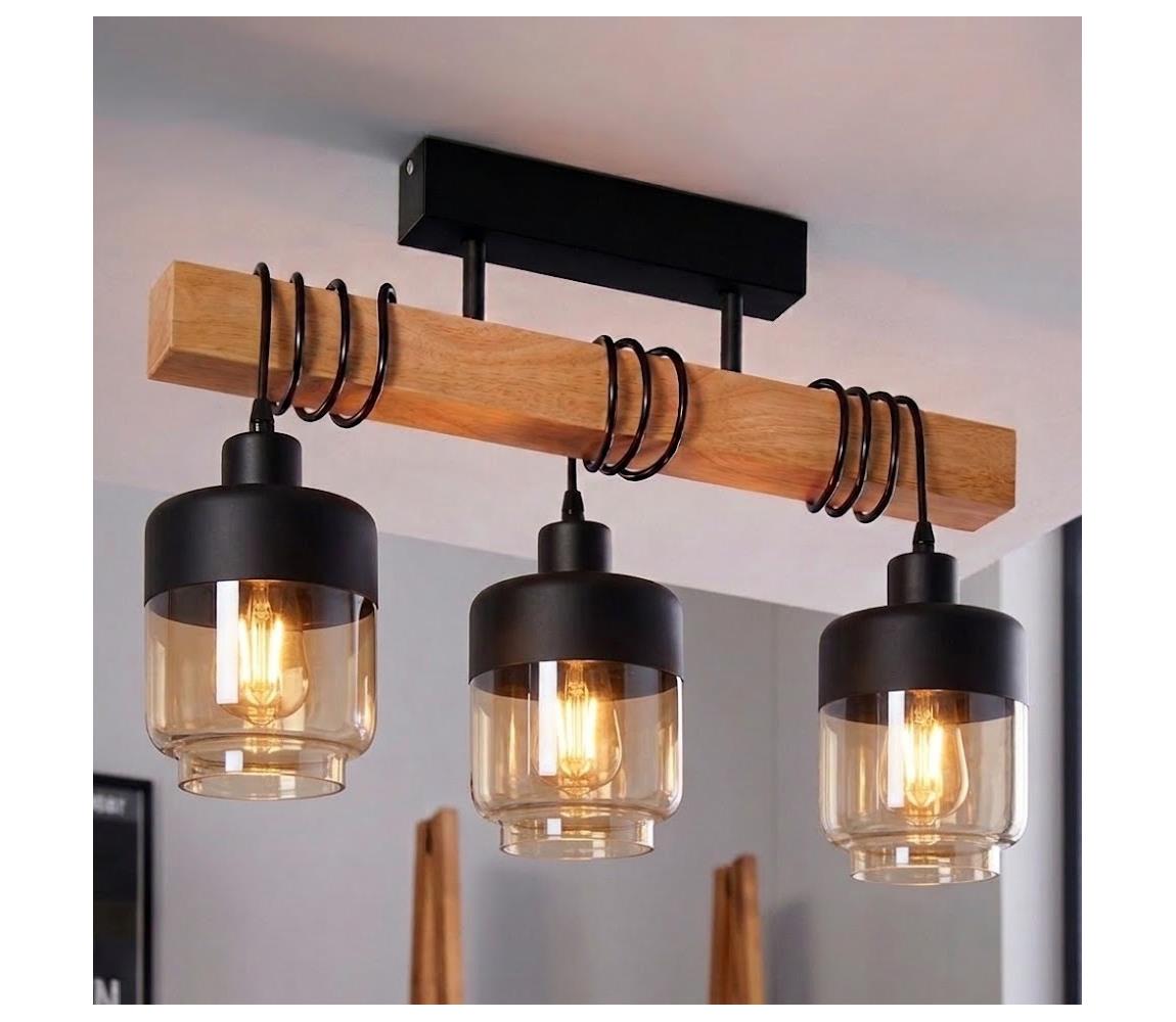 BRILAGI - Přisazený lustr WOOD GLASS 3xE27/60W/230V borovice/černá/kouř hnědá EG780168+3xNSTK7324