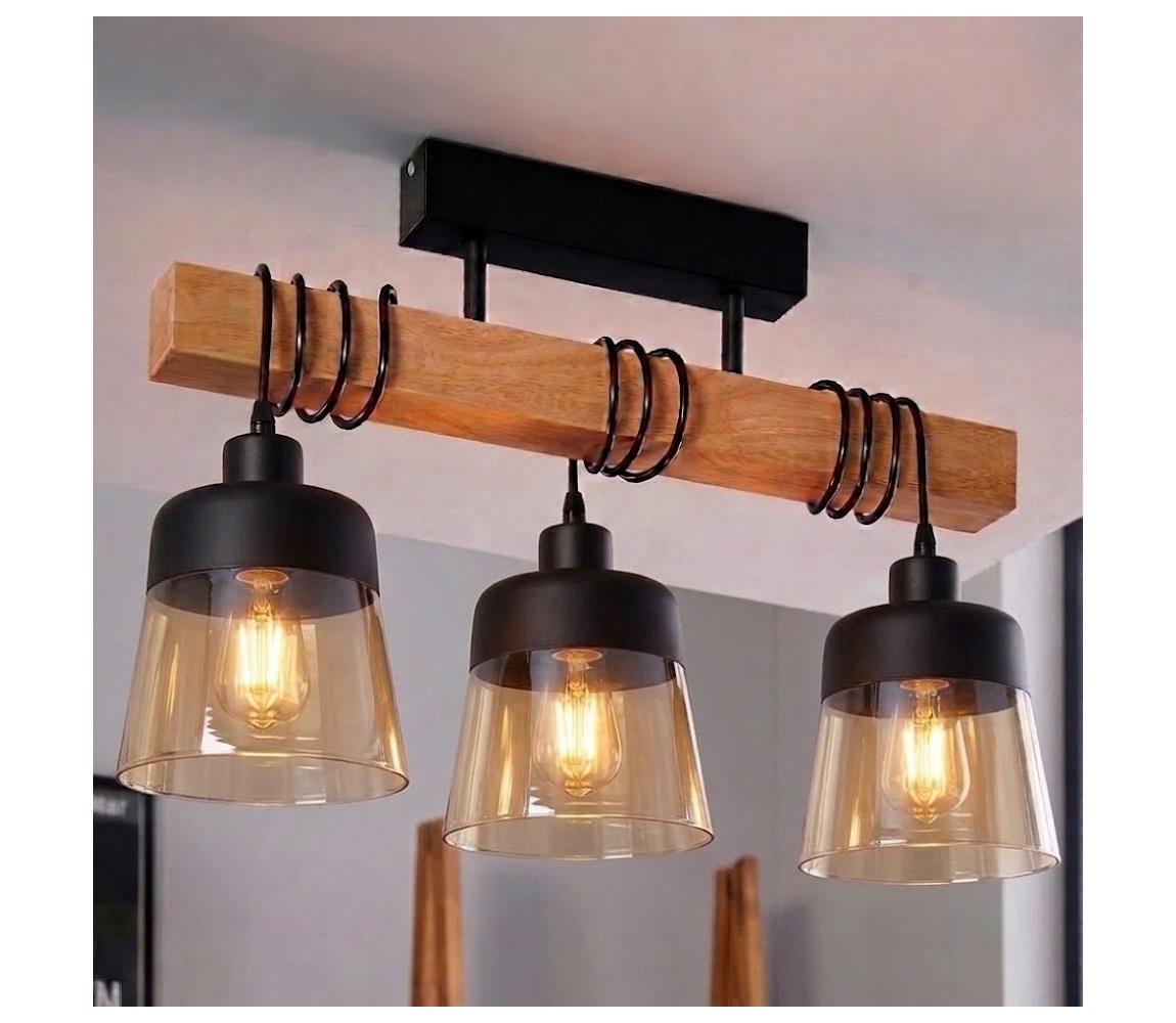 BRILAGI - Přisazený lustr WOOD GLASS 3xE27/60W/230V borovice/černá/kouř hnědá EG780168+3xNSTK7325