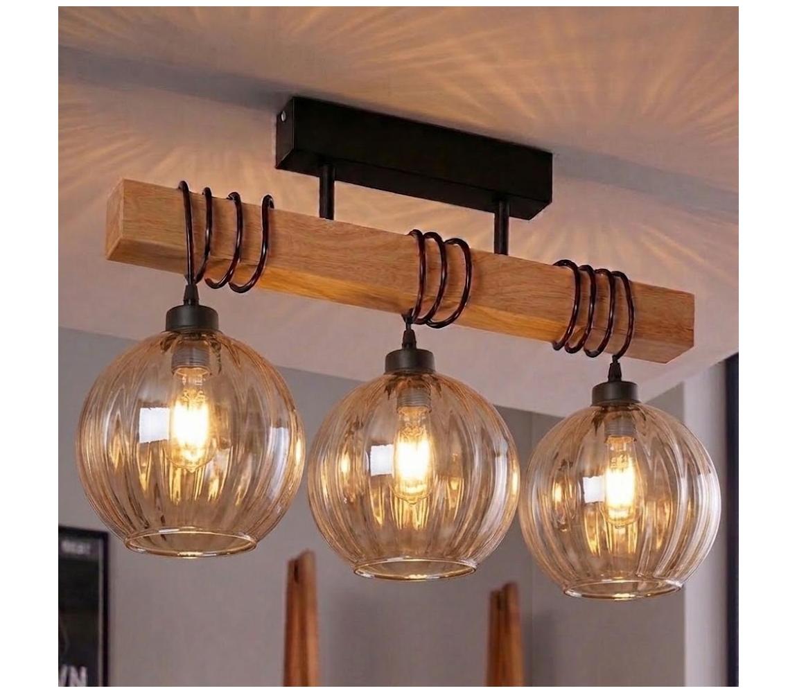 BRILAGI - Přisazený lustr WOOD GLASS 3xE27/60W/230V borovice/černá/kouř hnědá EG780168+3xNSTK7482