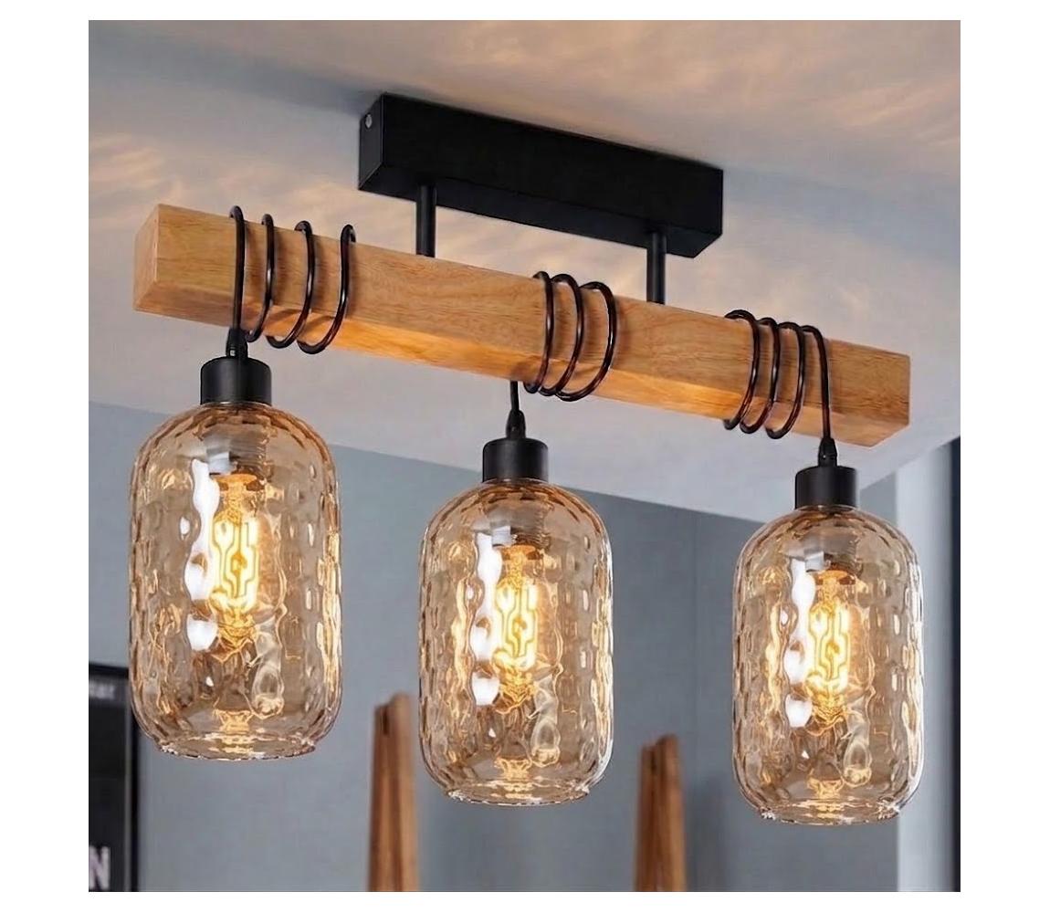BRILAGI - Přisazený lustr WOOD GLASS 3xE27/60W/230V borovice/černá/kouř hnědá EG780168+3xNSTK7702