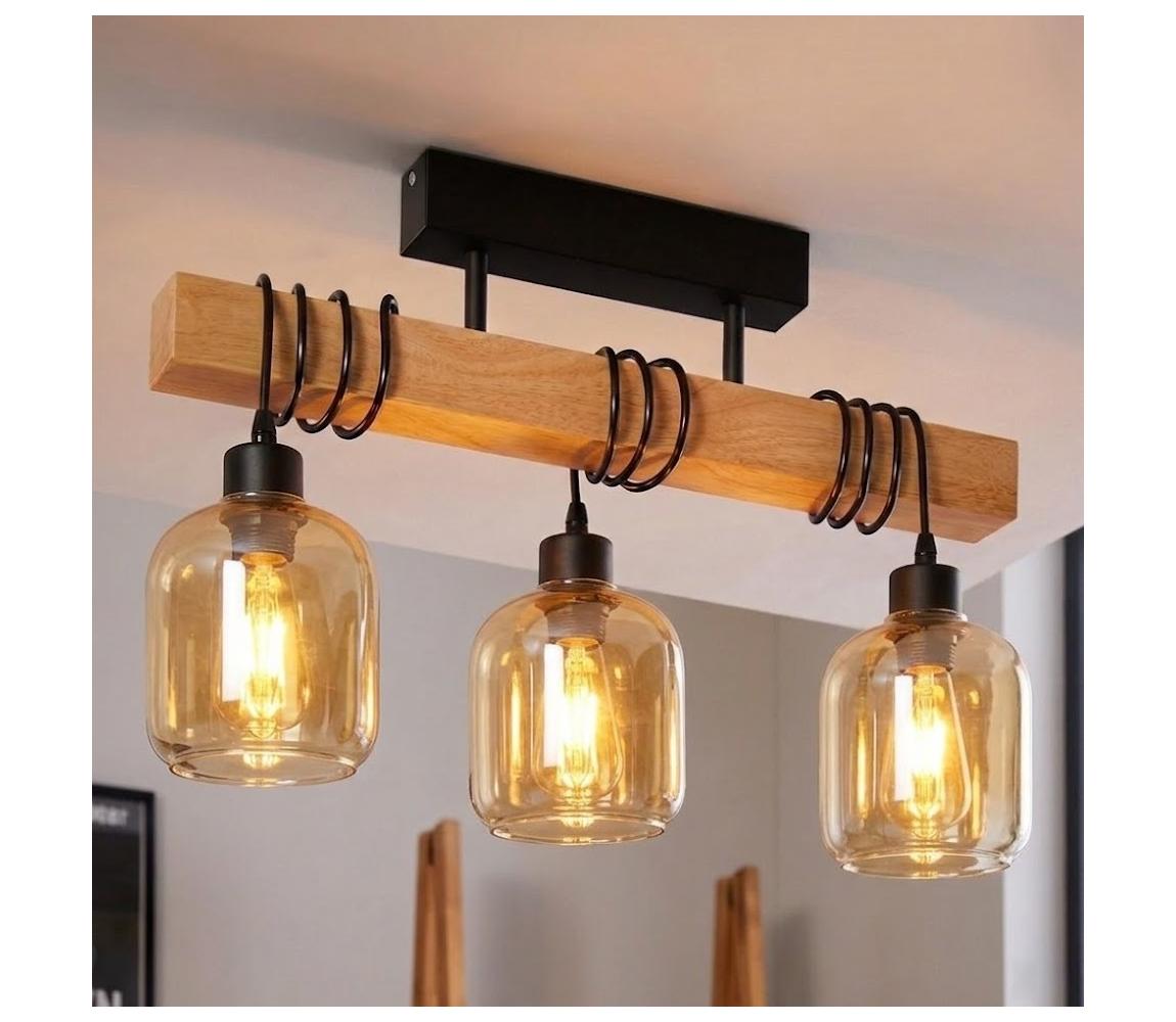 BRILAGI - Přisazený lustr WOOD GLASS 3xE27/60W/230V borovice/černá/kouř hnědá EG780168+3xNSTK7765