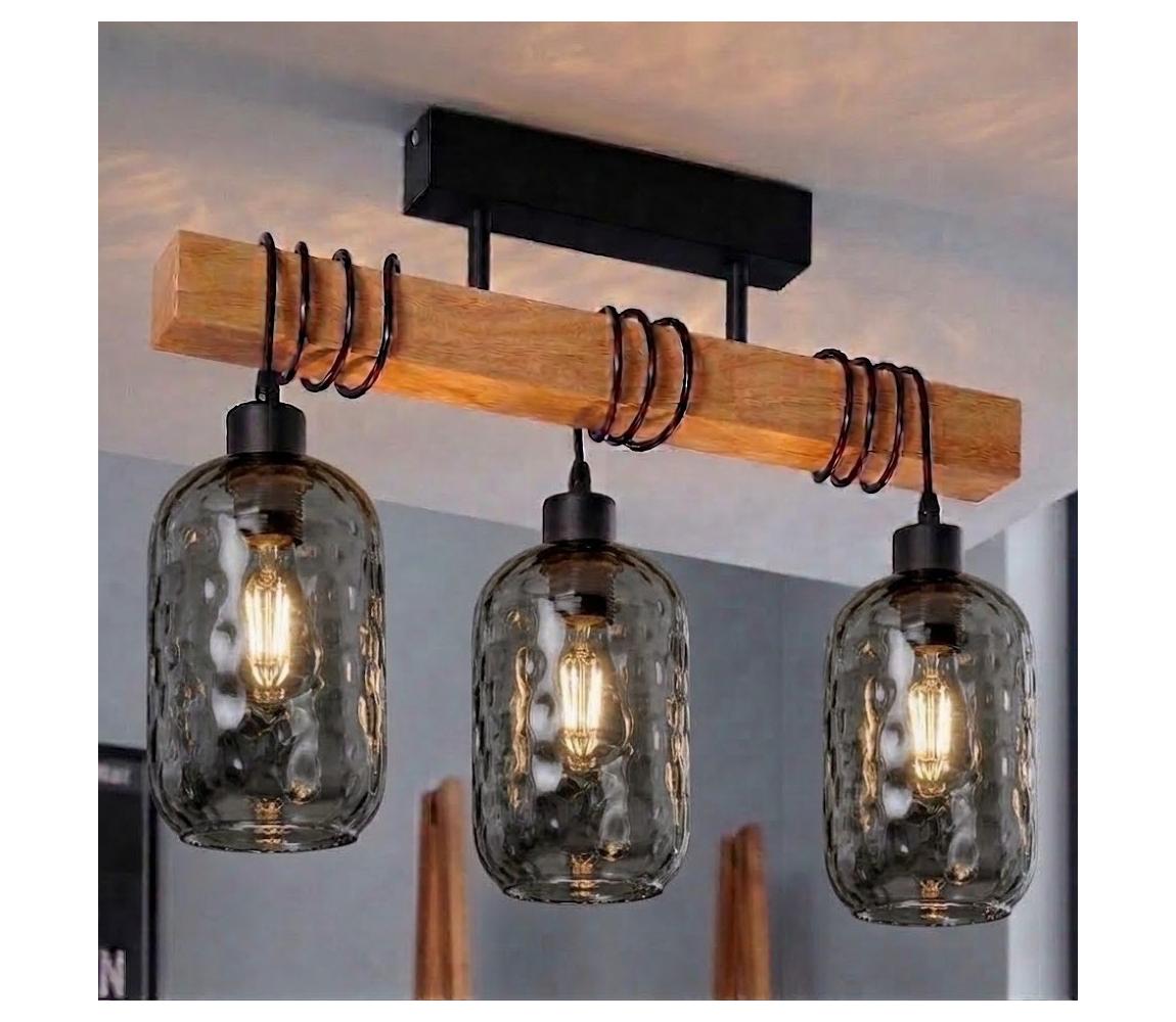 BRILAGI - Přisazený lustr WOOD GLASS 3xE27/60W/230V borovice/černá/kouř šedá EG780168+3xNSTK7501
