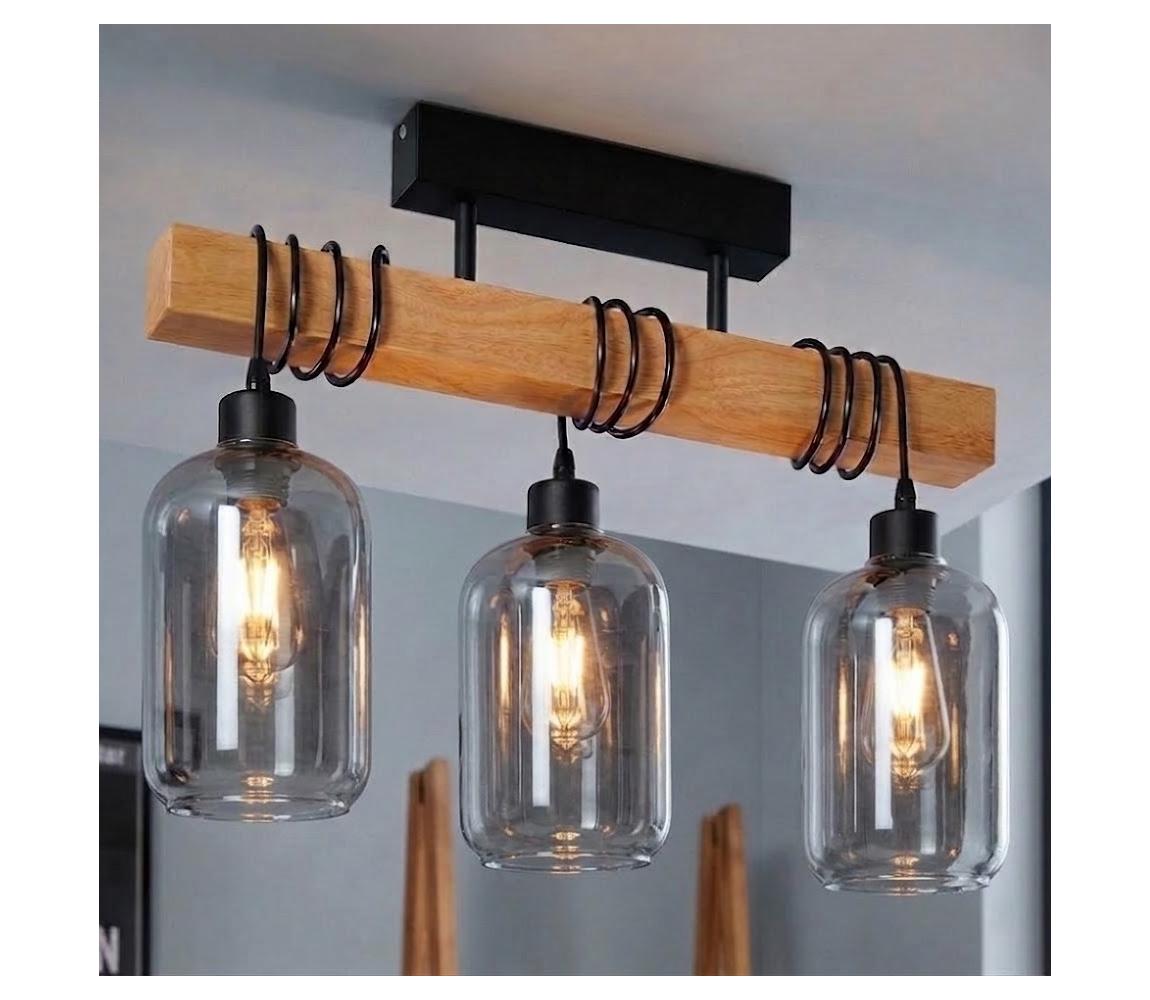 BRILAGI - Přisazený lustr WOOD GLASS 3xE27/60W/230V borovice/černá/kouř šedá EG780168+3xNSTK7757
