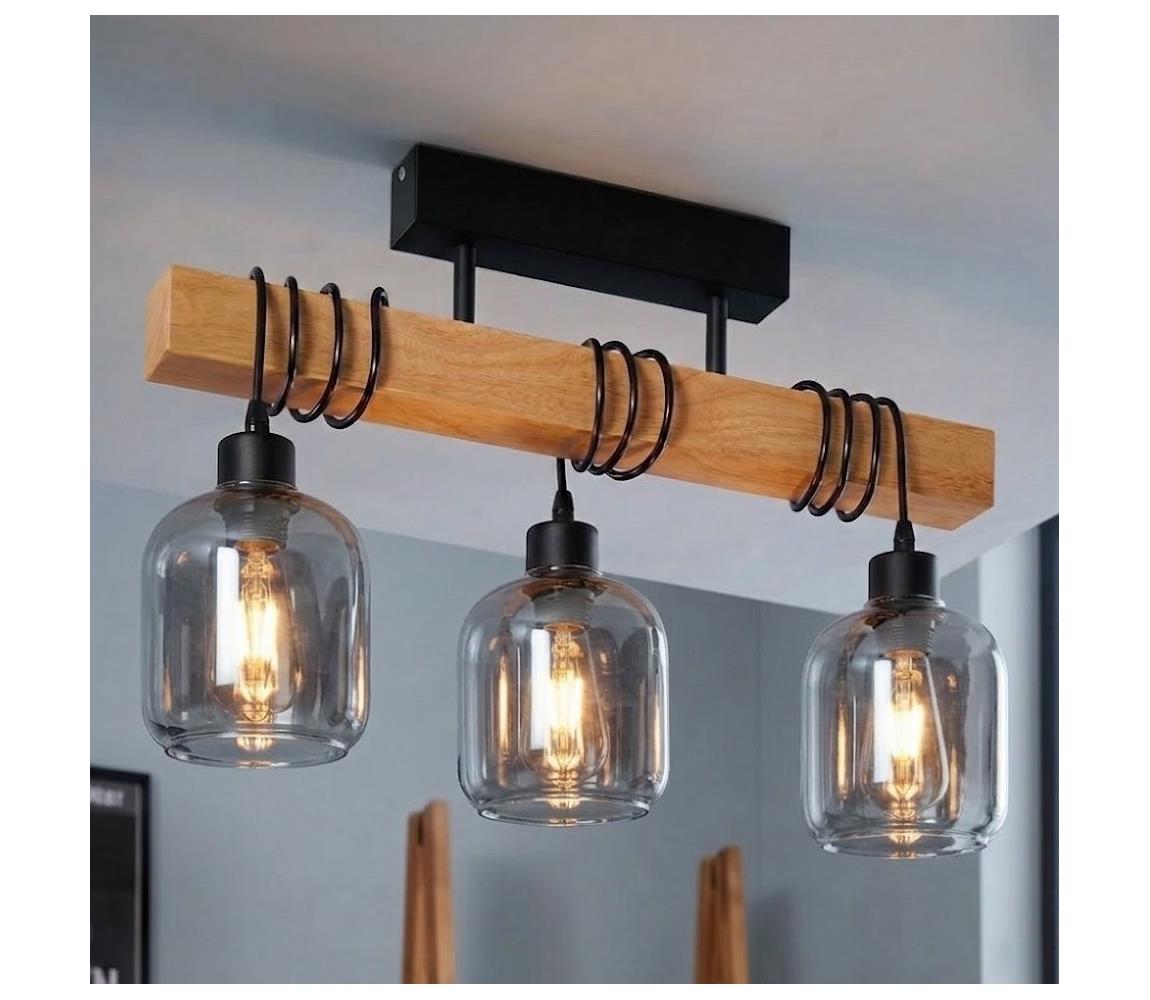 BRILAGI - Přisazený lustr WOOD GLASS 3xE27/60W/230V borovice/černá/kouř šedá EG780168+3xNSTK7758