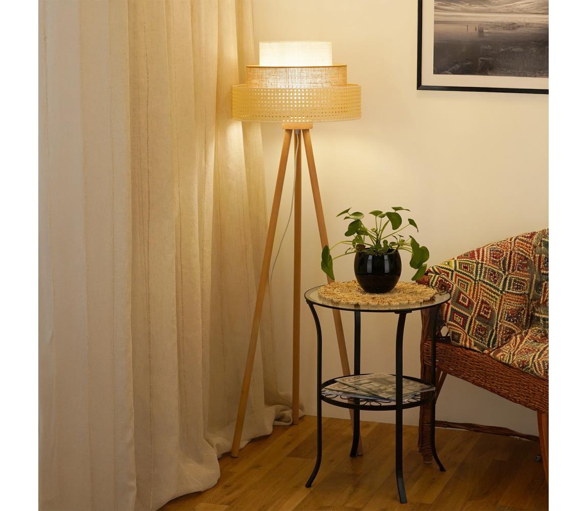 Brilagi - Stojací lampa CEDAR LUNETA 1xE27/15W/230V ratan/hnědá/krémová 607964