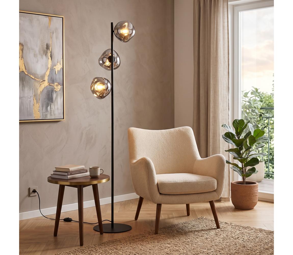 Brilagi - Stojací lampa VULCANO 3xG9/8W/230V černá/kouřová černá 16203