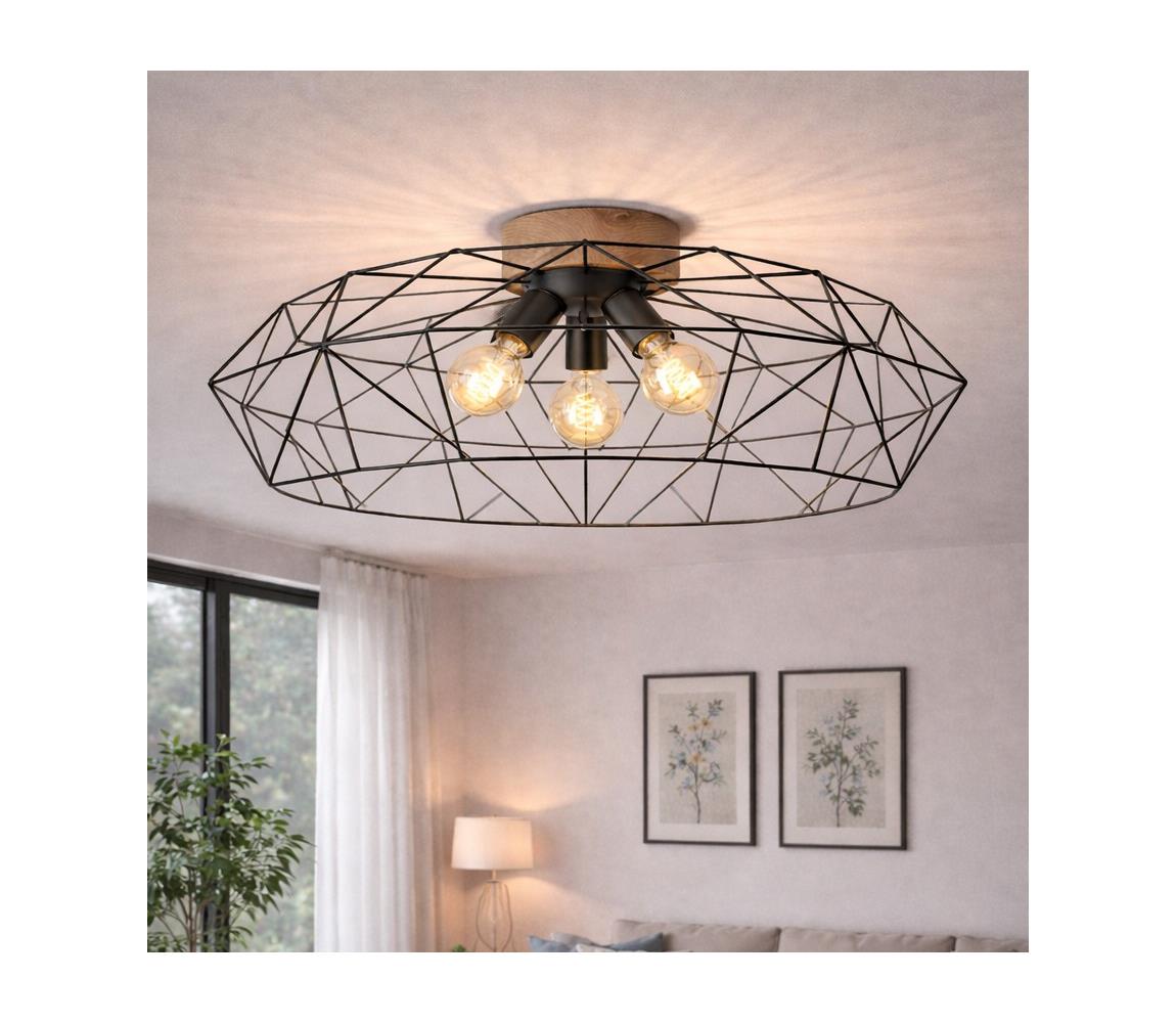 Brilagi - Stropní svítidlo WOODY BASKET 3xE27/60W/230V pr. 80 cm dub 8590828104971