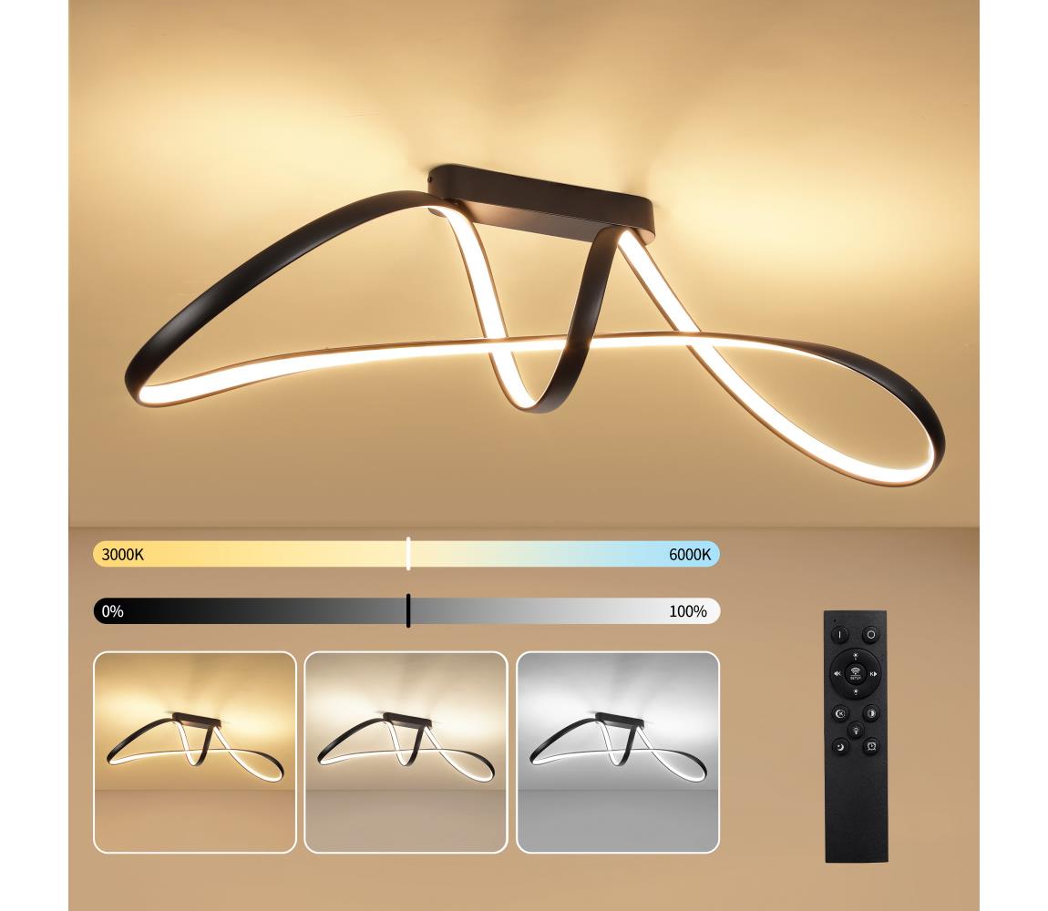 Brilagi-LED Stmívatelný přisazený lustr TWISTER LED/60W/230V 3000-6000K černá+DO BRI722