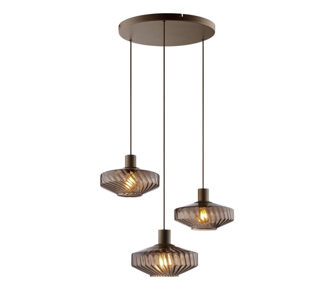 Brilliant - Lustr na lanku LYN 3xE27/20W/230V pr. 69 cm hnědá/kouřová hnědá 51501/20