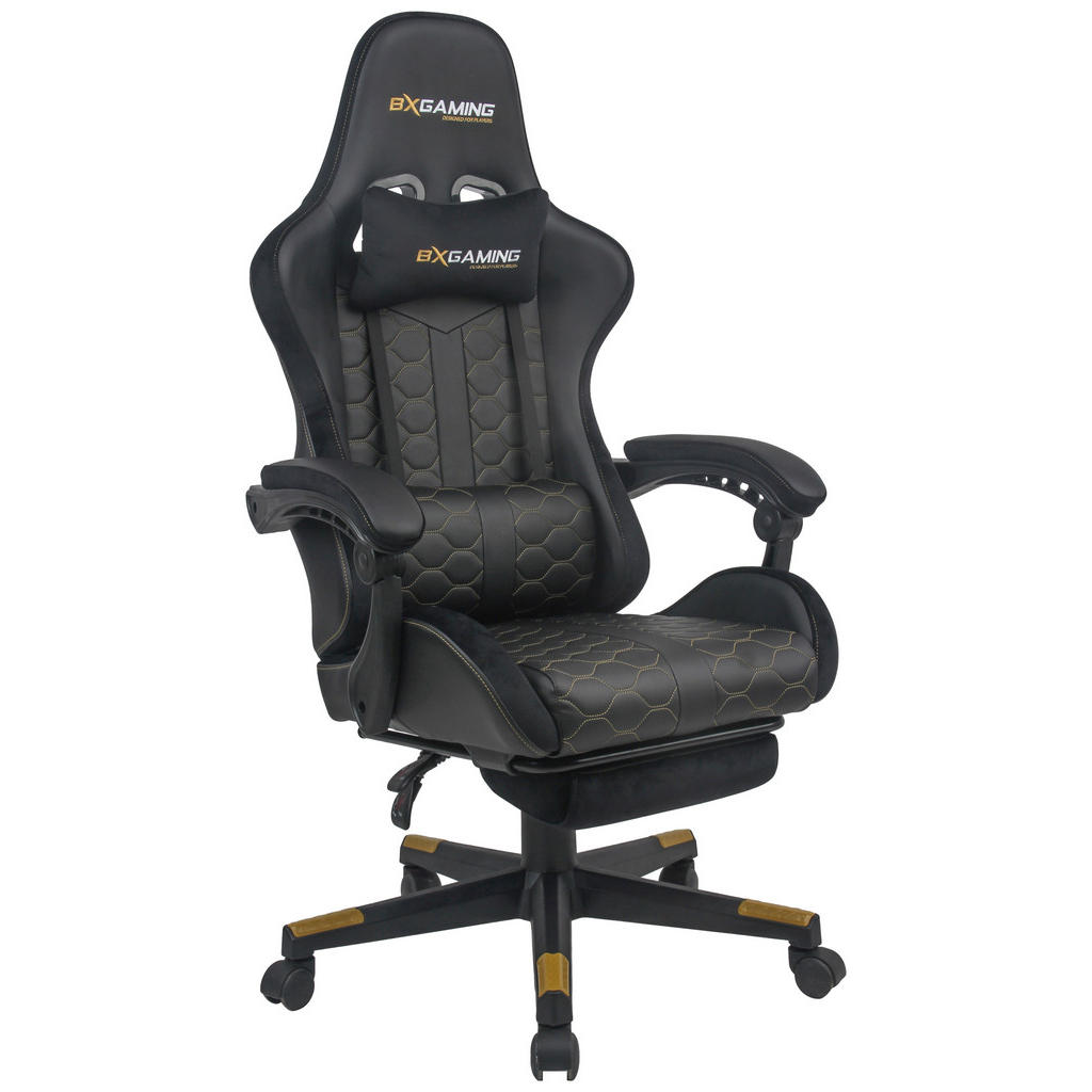 BX Gaming HERNÍ ŽIDLE, vzhled kůže, samet, černá