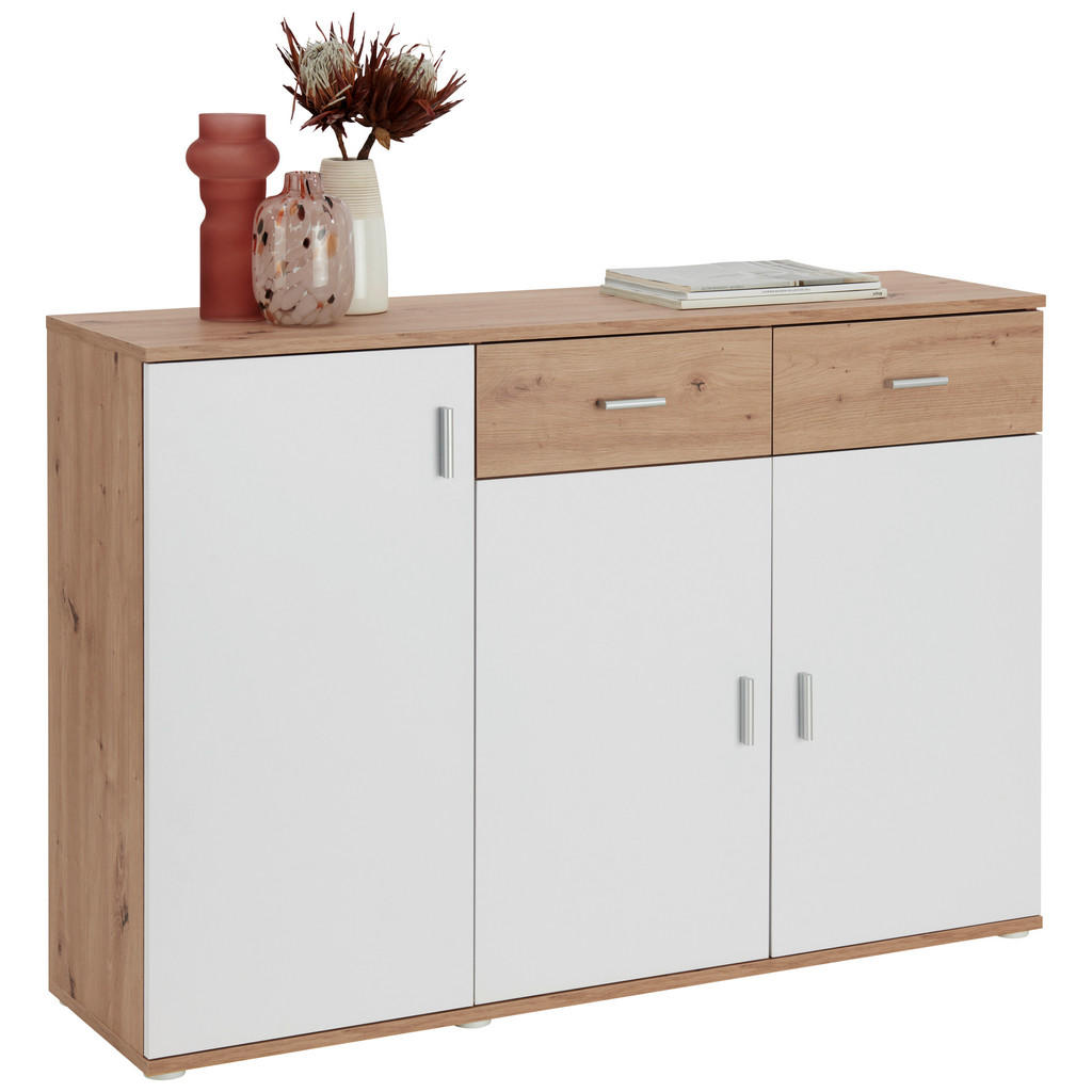 Carryhome KOMODA, bílá, dub artisan, 119,9/82/34,3 cm