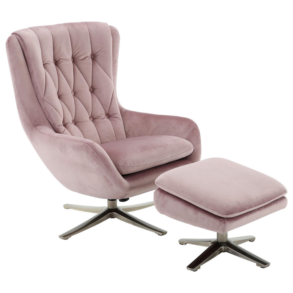 Carryhome RELAXAČNÍ KŘESLO S TABURETEM, textil, barvy niklu, starorůžová