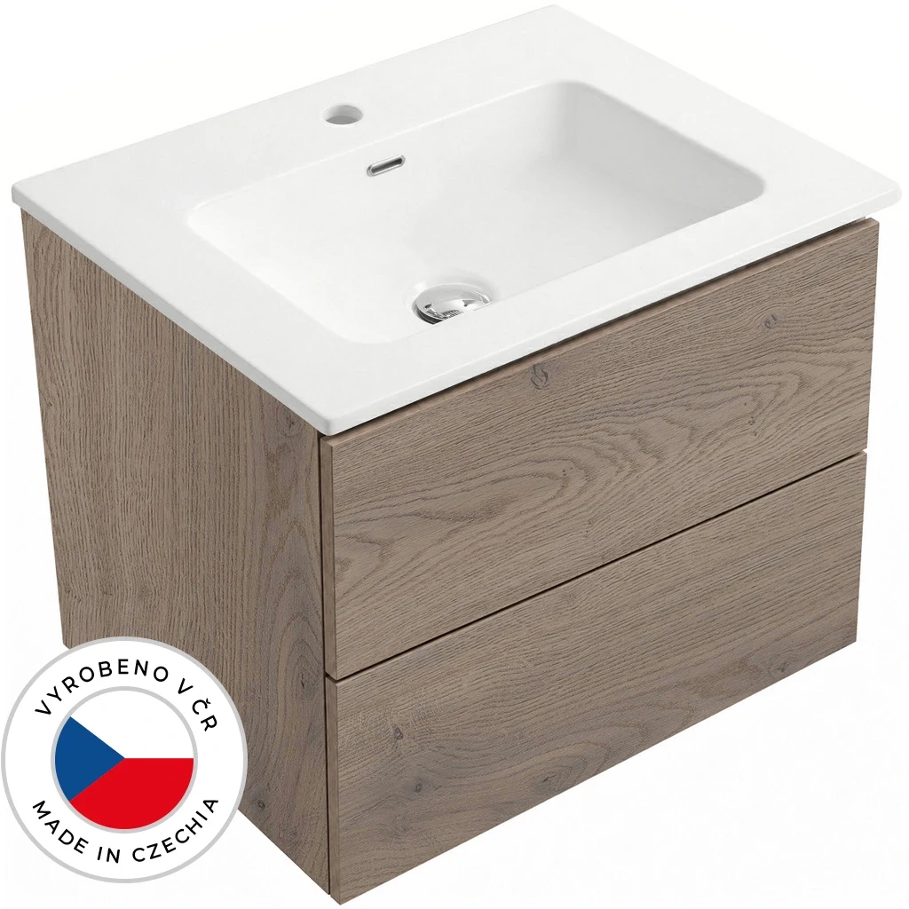 CERANO Koupelnová skříňka Adele dub Cannolo Cremona + keramické umyvadlo Novo bílá lesklá 71x61,5x46,5  CER-370868