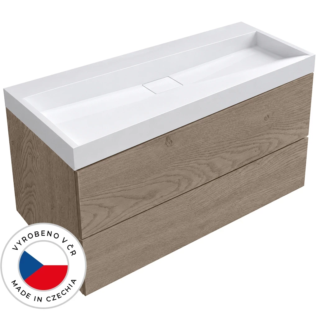 CERANO Koupelnová skříňka Adele dub Cannolo Cremona + umyvadlo z lit. mramoru Vita bílá matná 120x70x46  CER-891099