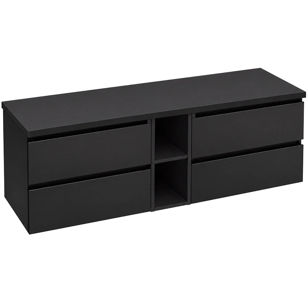 CERANO Koupelnová skříňka Carole černá matná + deska pod umyvadlo Navira Pro 36 mm 160x51,6x46  CER-583197
