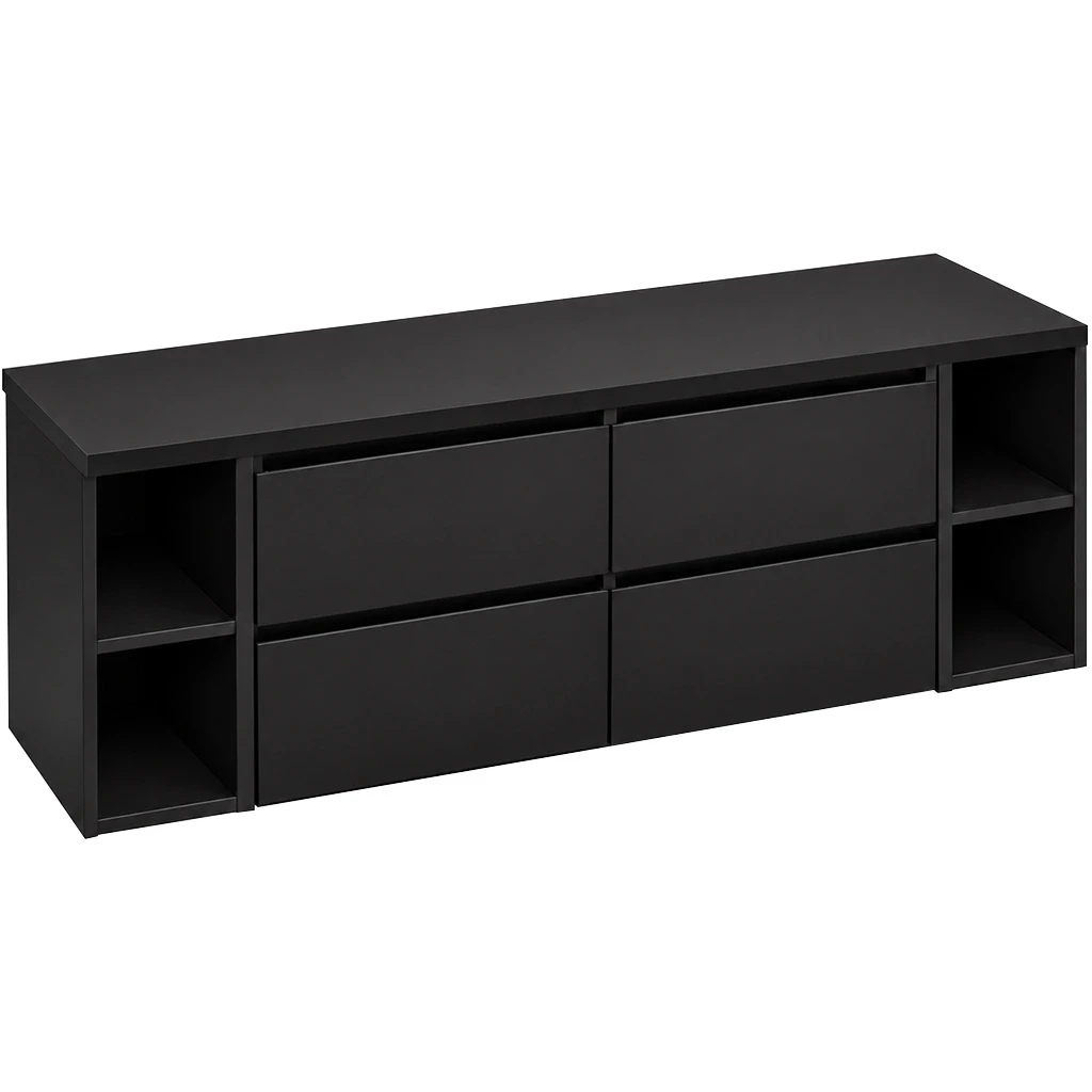 CERANO Koupelnová skříňka Carole černá matná + deska pod umyvadlo Navira Pro 36 mm 160x51,6x46  CER-606731
