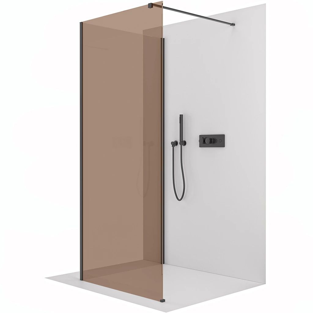 CERANO Sprchová zástěna Walk-in Onyx Corner Cube L/P 8 mm hranatá vzpěra černá matná, bronzové sklo 140x130x200  CER-688213
