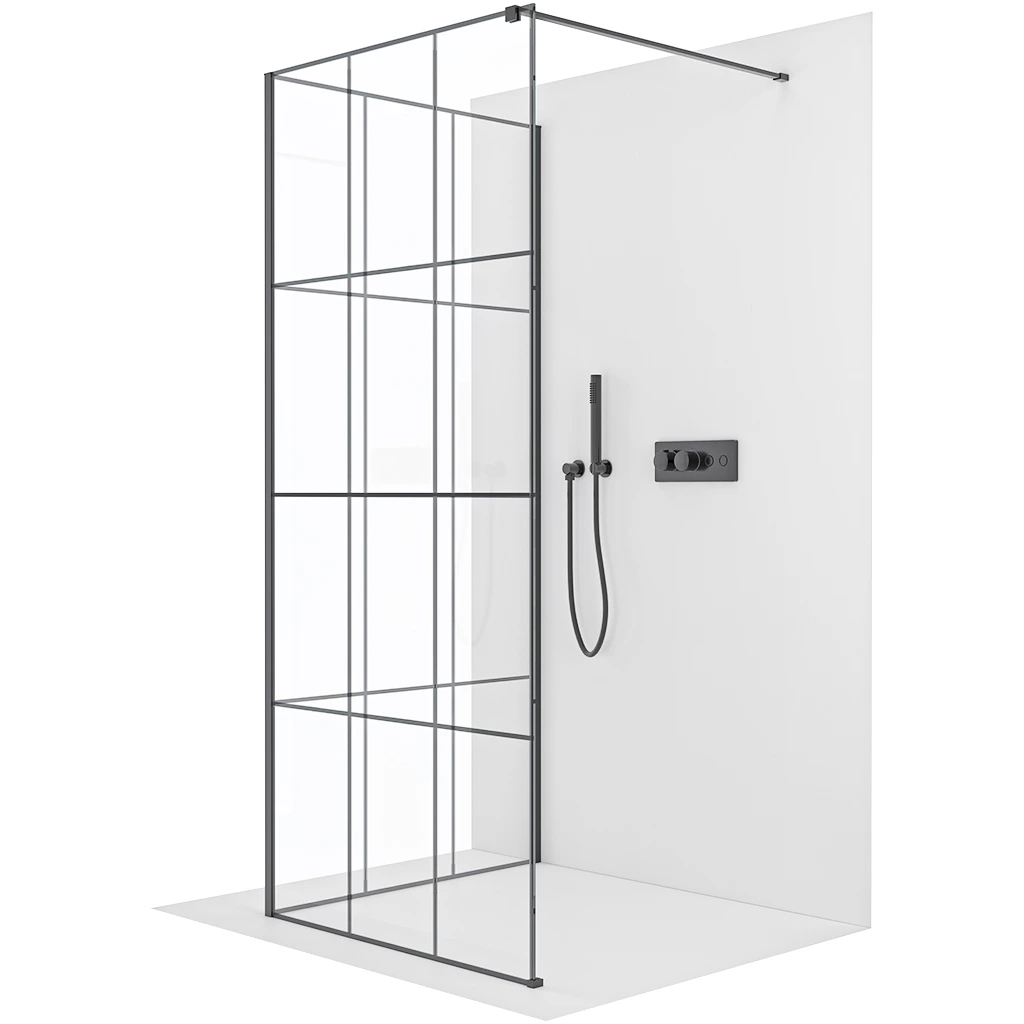 CERANO Sprchová zástěna Walk-in Onyx Corner Cube L/P 8 mm hranatá vzpěra černá matná, industriální sklo 110x90x200 CER-8050BD711874
