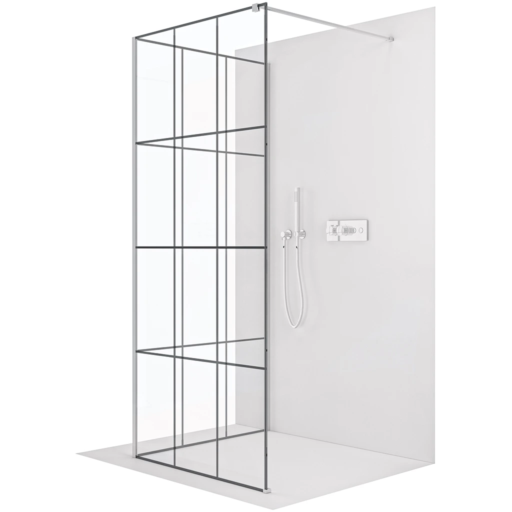 CERANO Sprchová zástěna Walk-in Onyx Corner Cube L/P 8 mm hranatá vzpěra chrom, industriální sklo 150x110x200 CER-8050BD71416