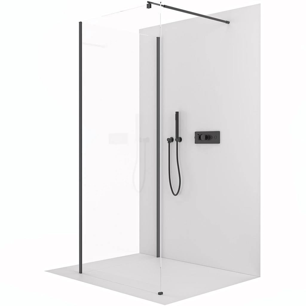 CERANO Sprchová zástěna Walk-in Onyx Corner Round L/P 8 mm kulatá vzpěra černá matná, transparentní sklo 140x120x200 CER-8050BD714427