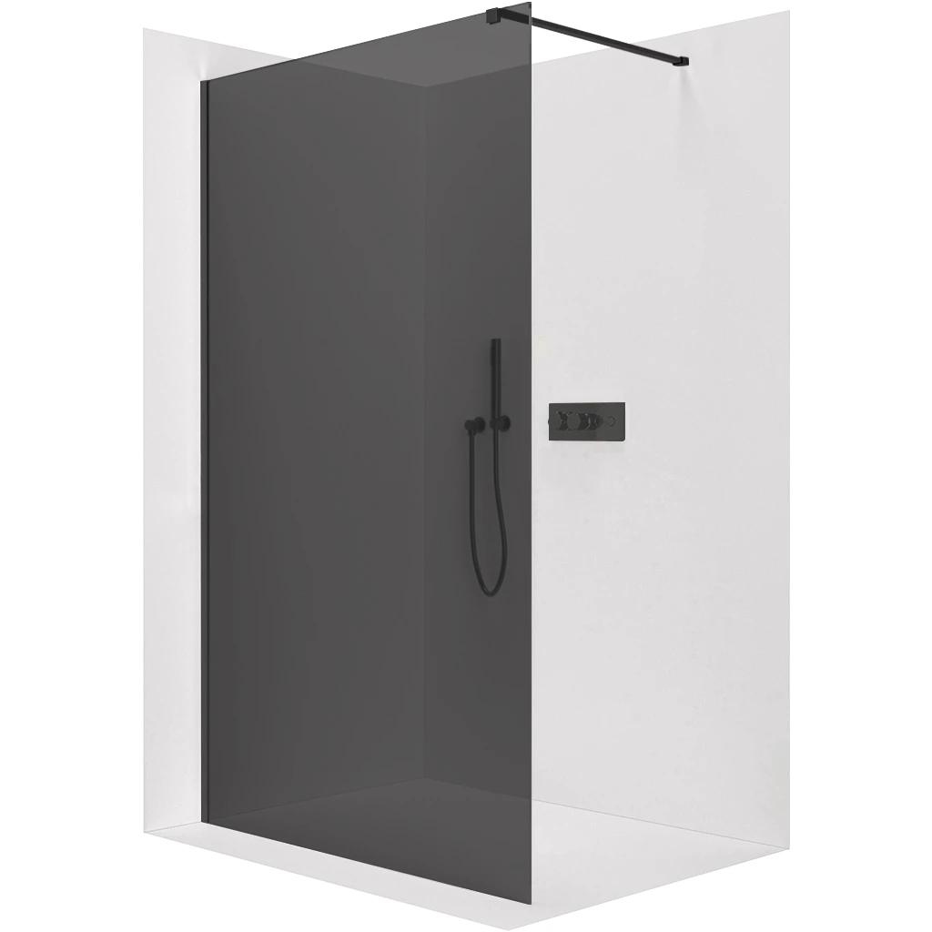 CERANO Sprchová zástěna Walk-in Onyx Cube L/P 8 mm hranatá vzpěra černá matná, grafitové sklo 50x200  CER-8050BD703