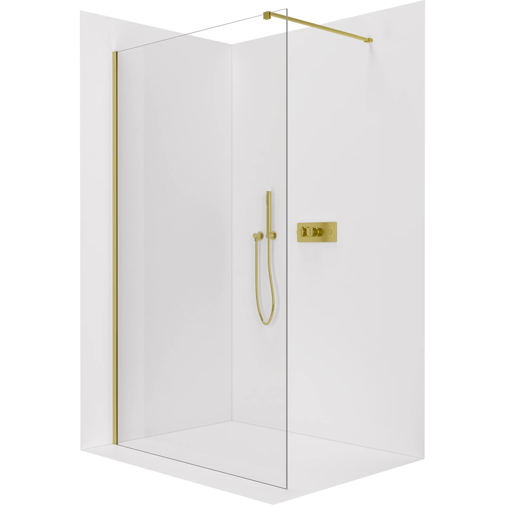 CERANO Sprchová zástěna Walk-in Onyx Cube L/P 8 mm hranatá vzpěra zlatá, transparentní sklo 70x200 CER-8050BD446