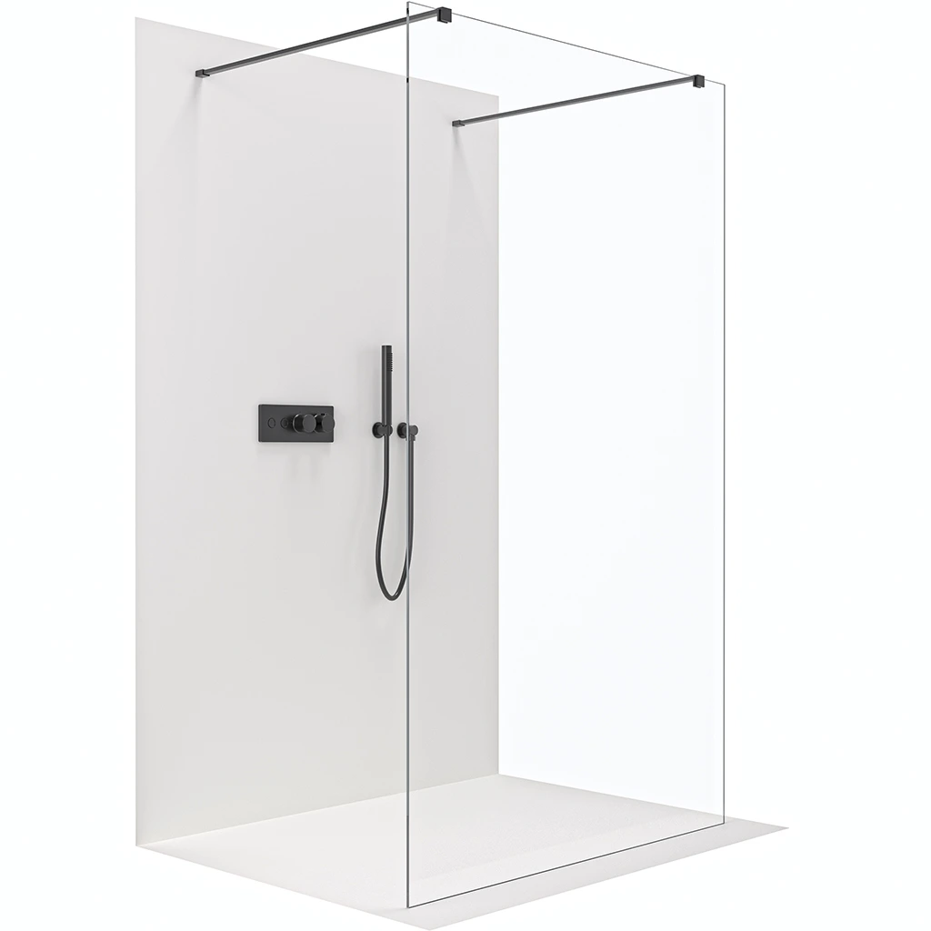 CERANO Sprchová zástěna Walk-in Onyx Duo L/P 8 mm hranatá vzpěra černá matná, transparentní sklo 60x200  CER-8050BD2029