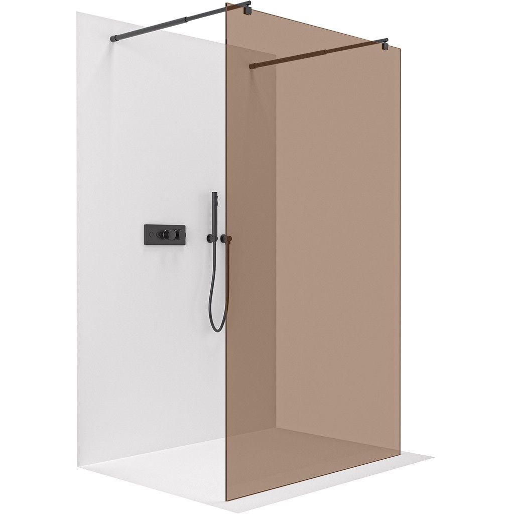 CERANO Sprchová zástěna Walk-in Onyx Duo L/P 8 mm kulatá vzpěra černá matná, bronzové sklo 160x200 CER-687700