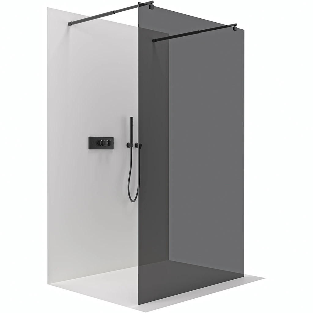 CERANO Sprchová zástěna Walk-in Onyx Duo L/P 8 mm kulatá vzpěra černá matná, grafitové sklo 60x200  CER-8050BD2353