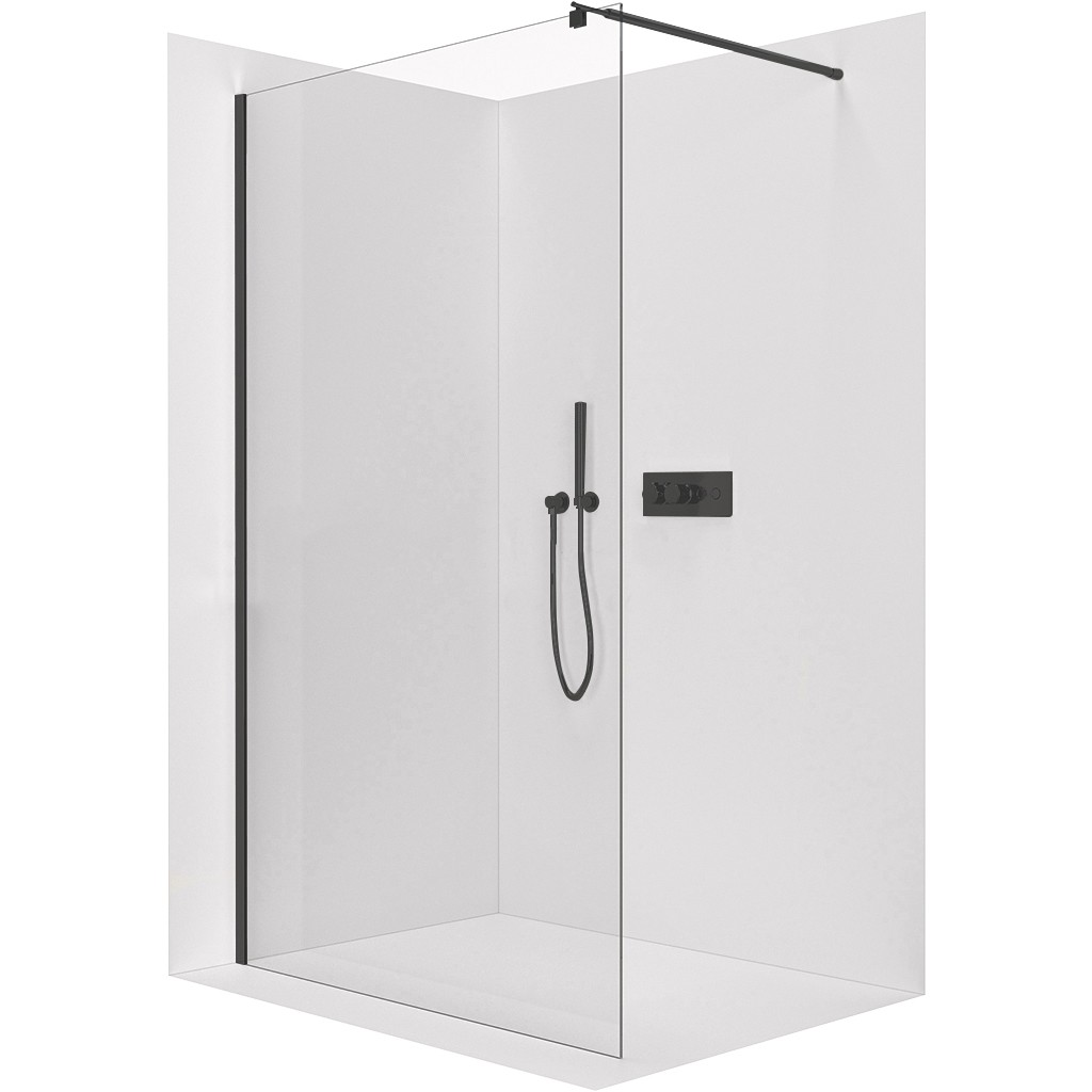 CERANO Sprchová zástěna Walk-in Onyx Round L/P 6 mm černá matná, transparentní sklo 110x190  CER-670876