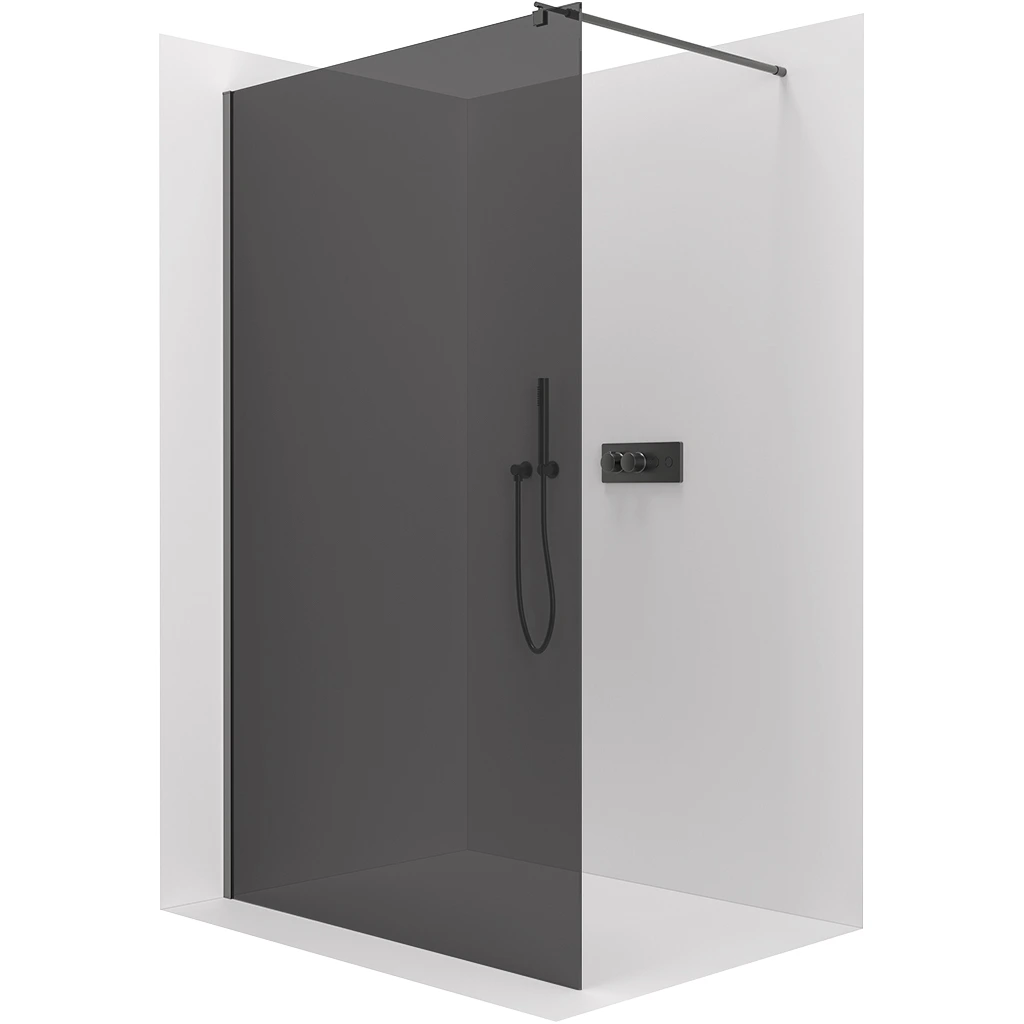 CERANO Sprchová zástěna Walk-in Onyx Round L/P 8 mm kulatá vzpěra černá matná, grafitové sklo 60x200  CER-426400