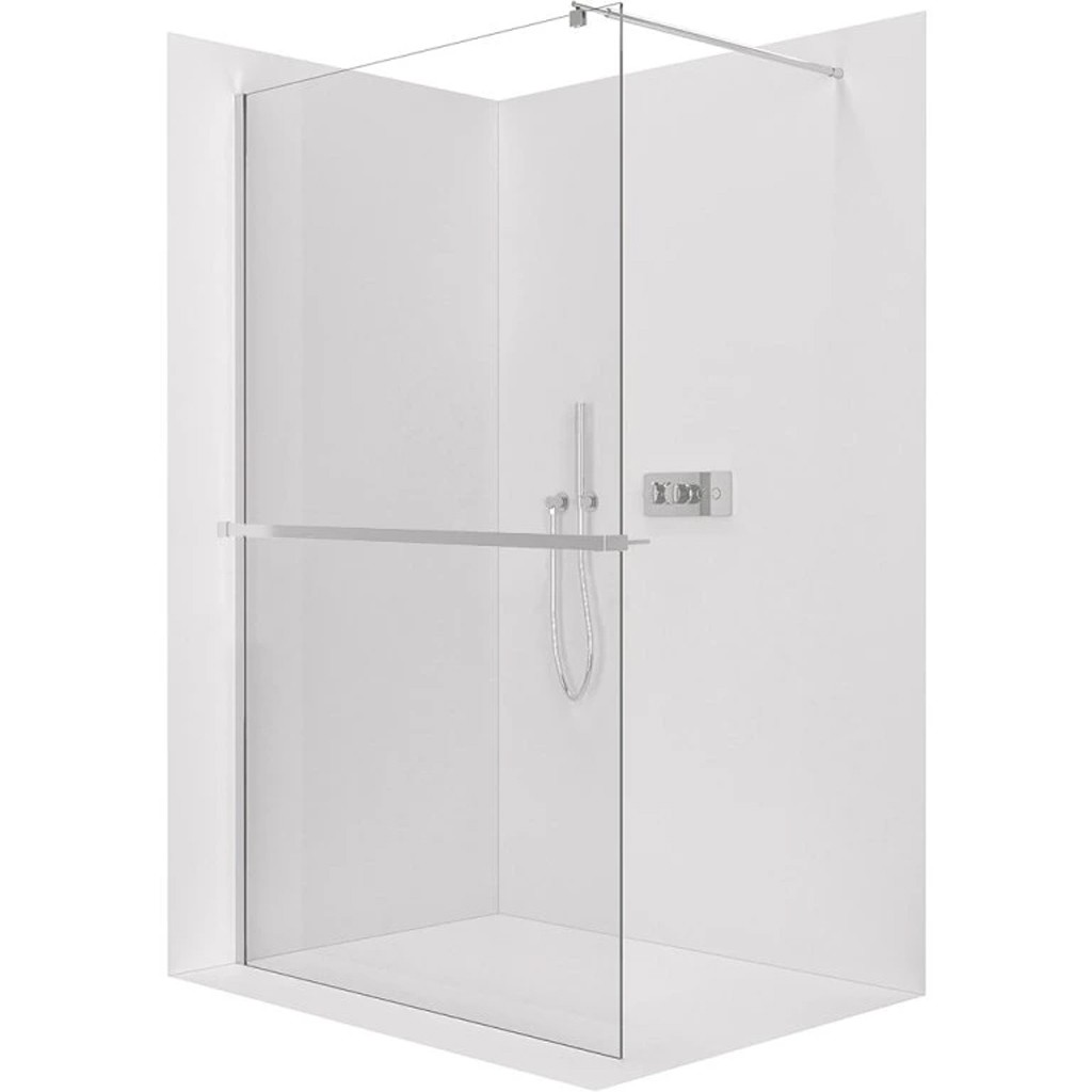 CERANO Sprchová zástěna Walk-in Onyx Round L/P 8 mm + polička/držák na ručníky kulatá vzpěra chrom, transparentní sklo 70x200 CER-477164