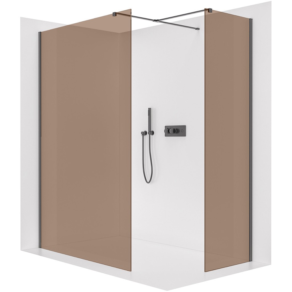 CERANO Sprchová zástěna Walk-in Onyx T L/P 8 mm hranatá vzpěra černá matná, bronzové sklo 160x50x200  CER-686920