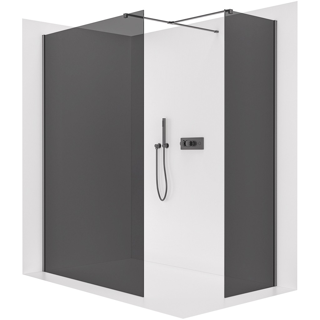 CERANO Sprchová zástěna Walk-in Onyx T L/P 8 mm hranatá vzpěra černá matná, grafitové sklo 150x70x200  CER-8050BD2792