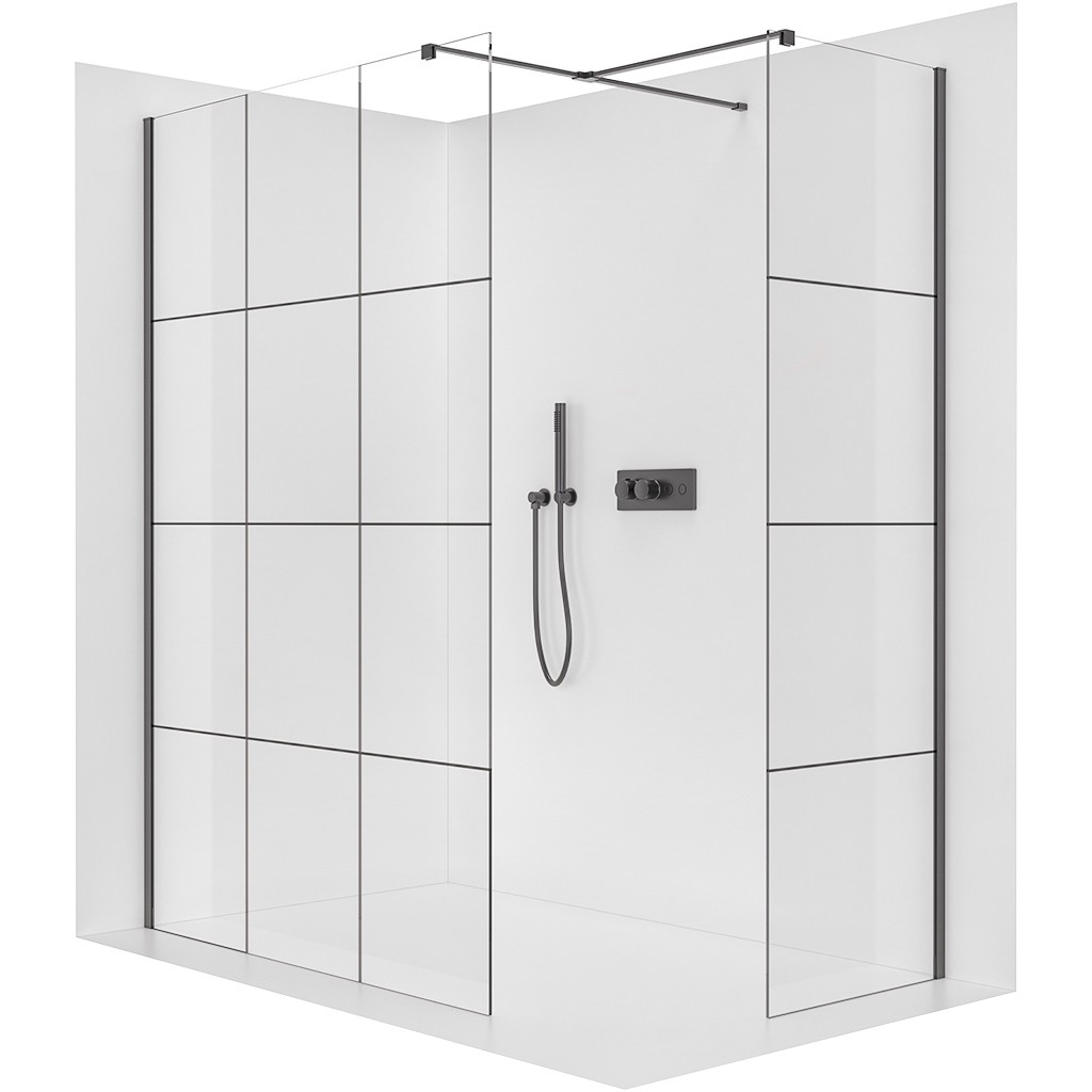 CERANO Sprchová zástěna Walk-in Onyx T L/P 8 mm hranatá vzpěra černá matná, industriální sklo 160x90x200  CER-8050BD3091