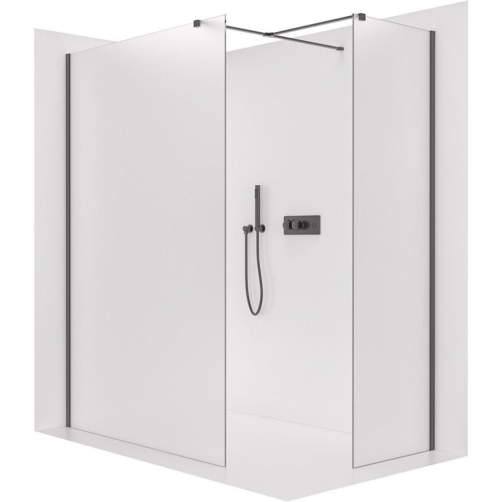 CERANO Sprchová zástěna Walk-in Onyx T L/P 8 mm hranatá vzpěra černá matná, mléčné sklo 160x70x200  CER-8050BD2937