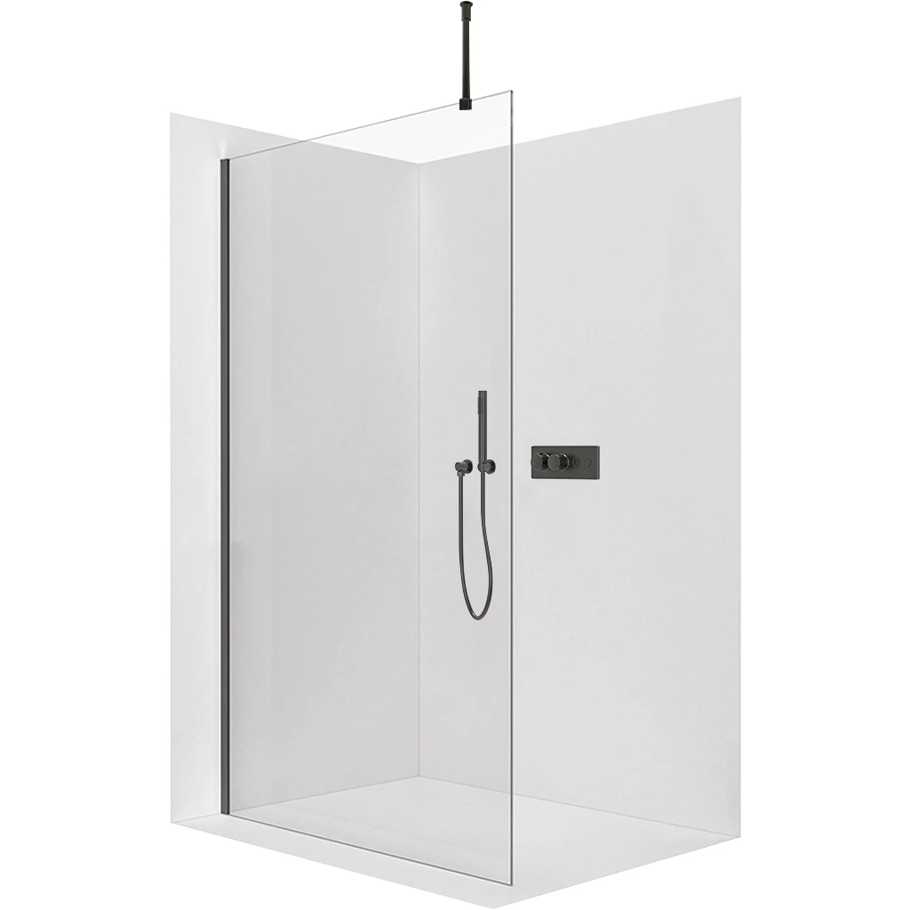 CERANO Sprchová zástěna Walk-in Onyx Top Round L/P 10 mm kulatá vzpěra černá matná, transparentní sklo 130x200 CER-8050BD78058