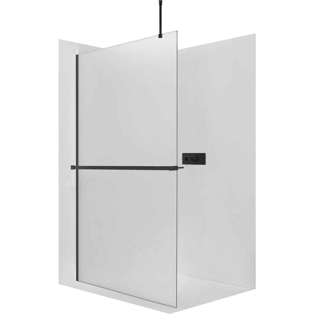 CERANO Sprchová zástěna Walk-in Onyx Top Round L/P 8 mm kulatá vzpěra + polička/držák na ručníky černá matná, mléčné sklo 60x200  CER-8050BD1613