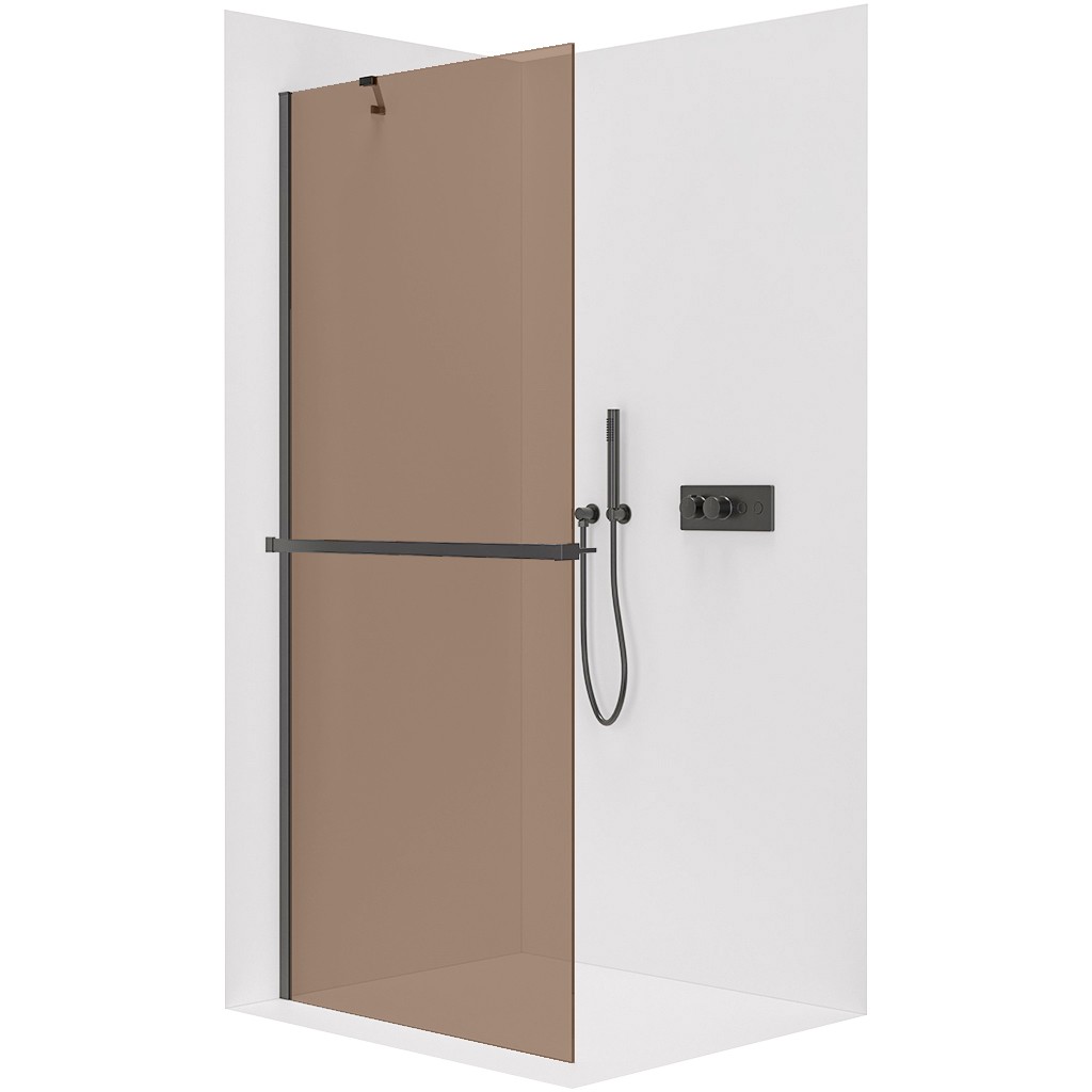 CERANO Sprchová zástěna Walk-in Onyx Y L/P 8 mm + polička/držák na ručníky černá matná, bronzové sklo 150x200 CER-689419