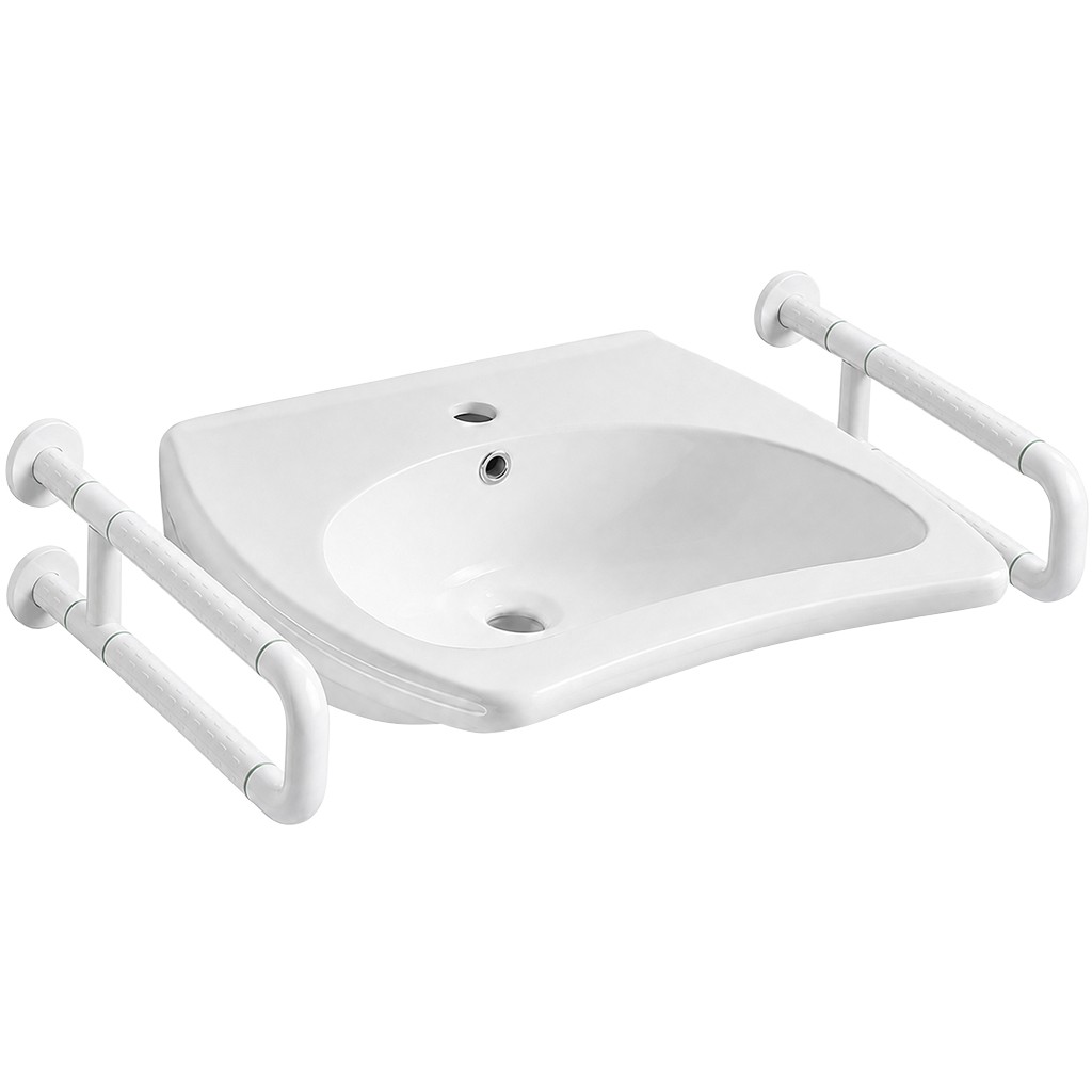CERANO Umyvadlo keramické pro handicapované Tina + 2x madlo bílá nástěnné bílá lesklá 62x53  CER-680369