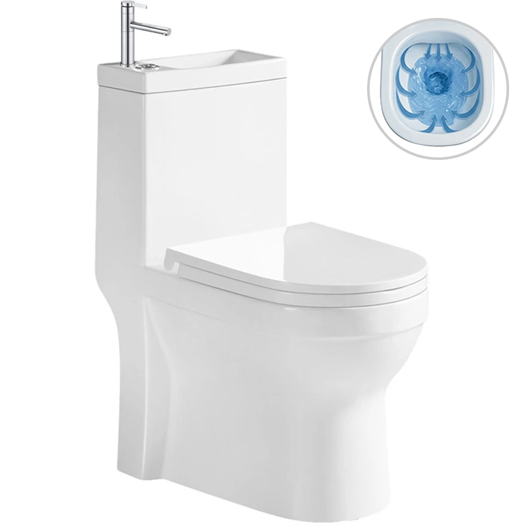 CERANO WC set kombi s umývátkem Hygisink, Rimless + UF sedátko spodní/zadní odpad bílá lesklá + baterie Bina nízká chrom  71,5x36  CER-979858
